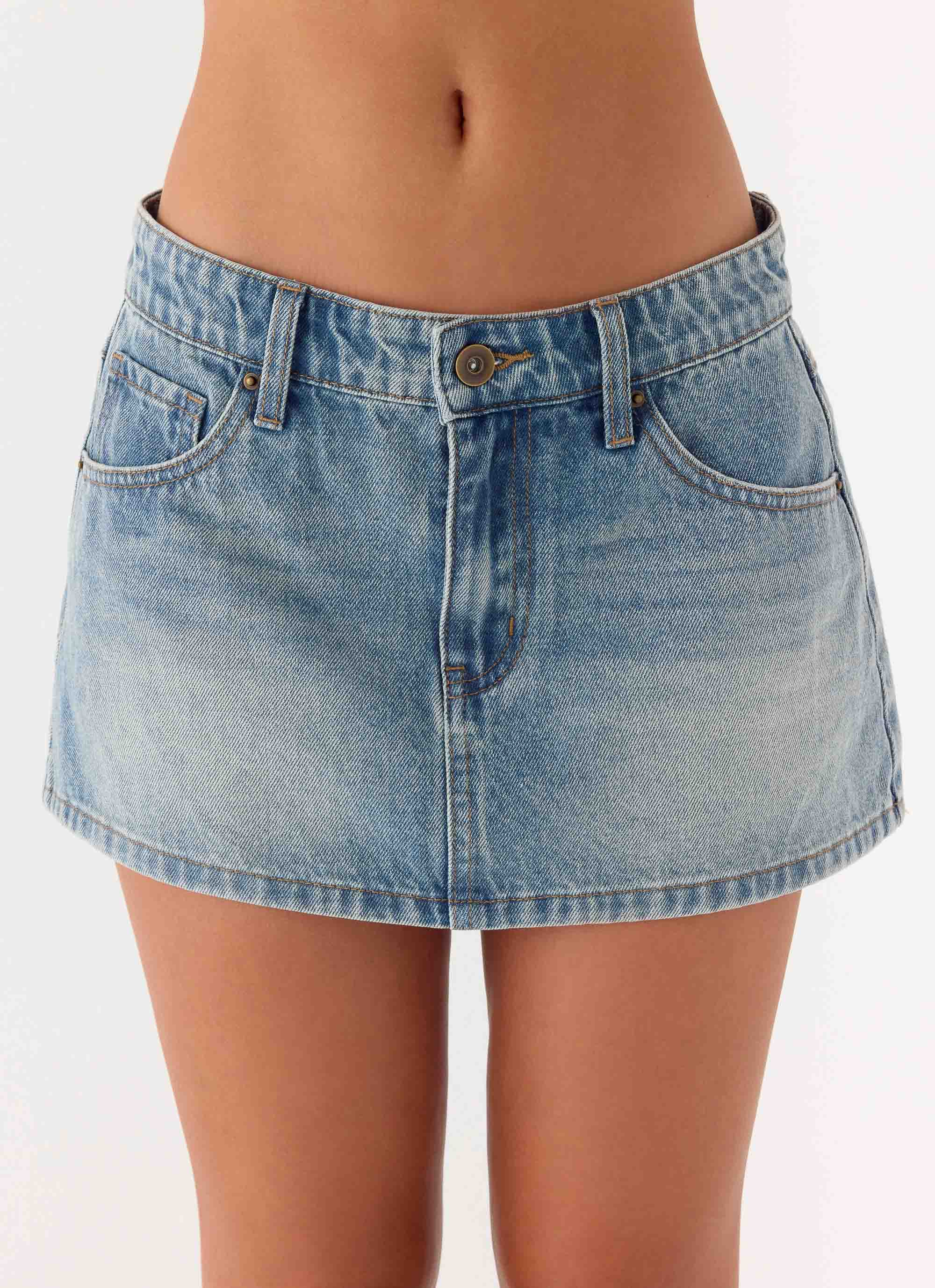 Silas Low Rise Denim Mini Skirt - Vintage Wash Blue - Image 6