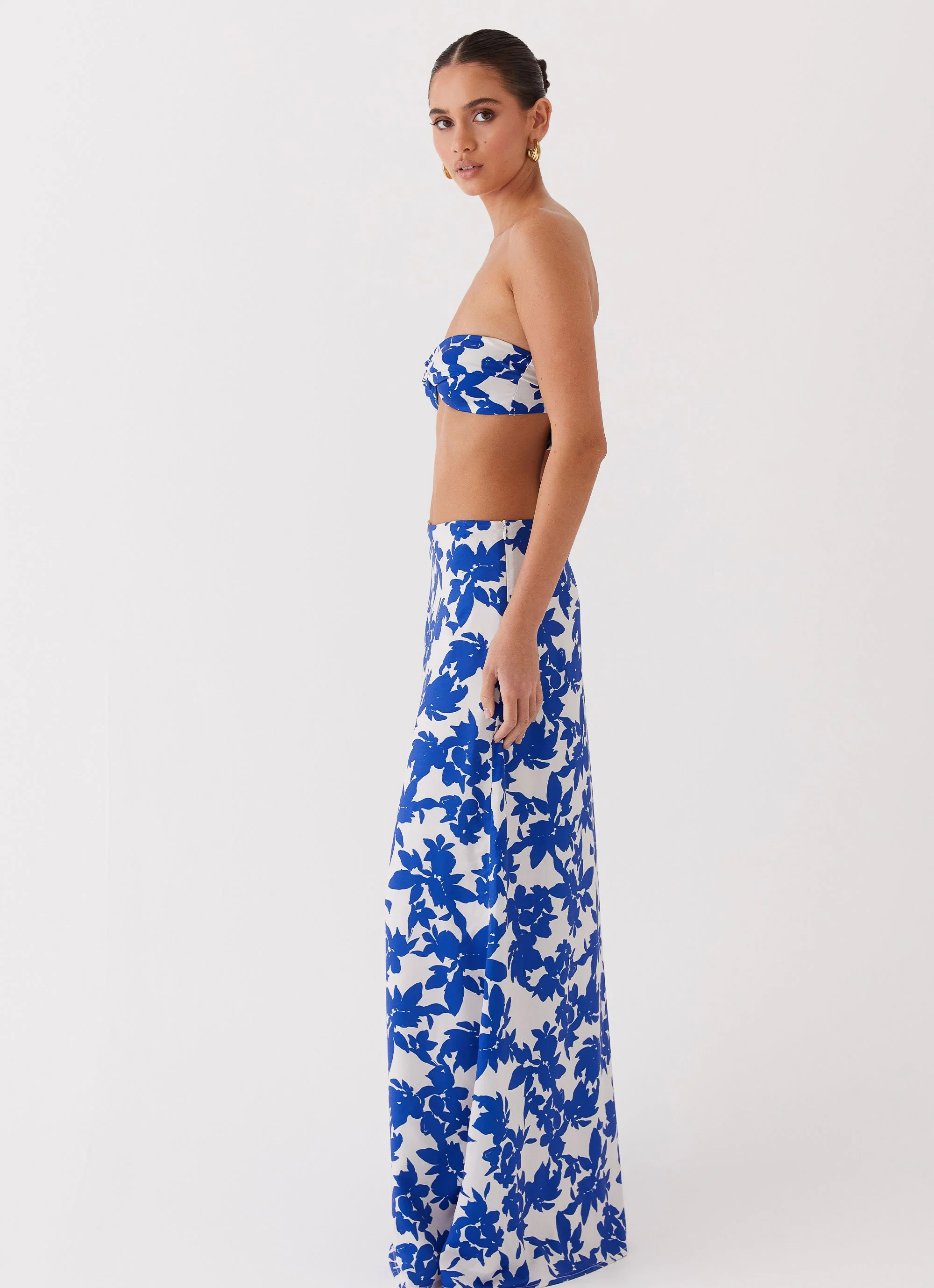 Sky Gaze Low Rise Maxi Skirt - Blue Floral - Image 3