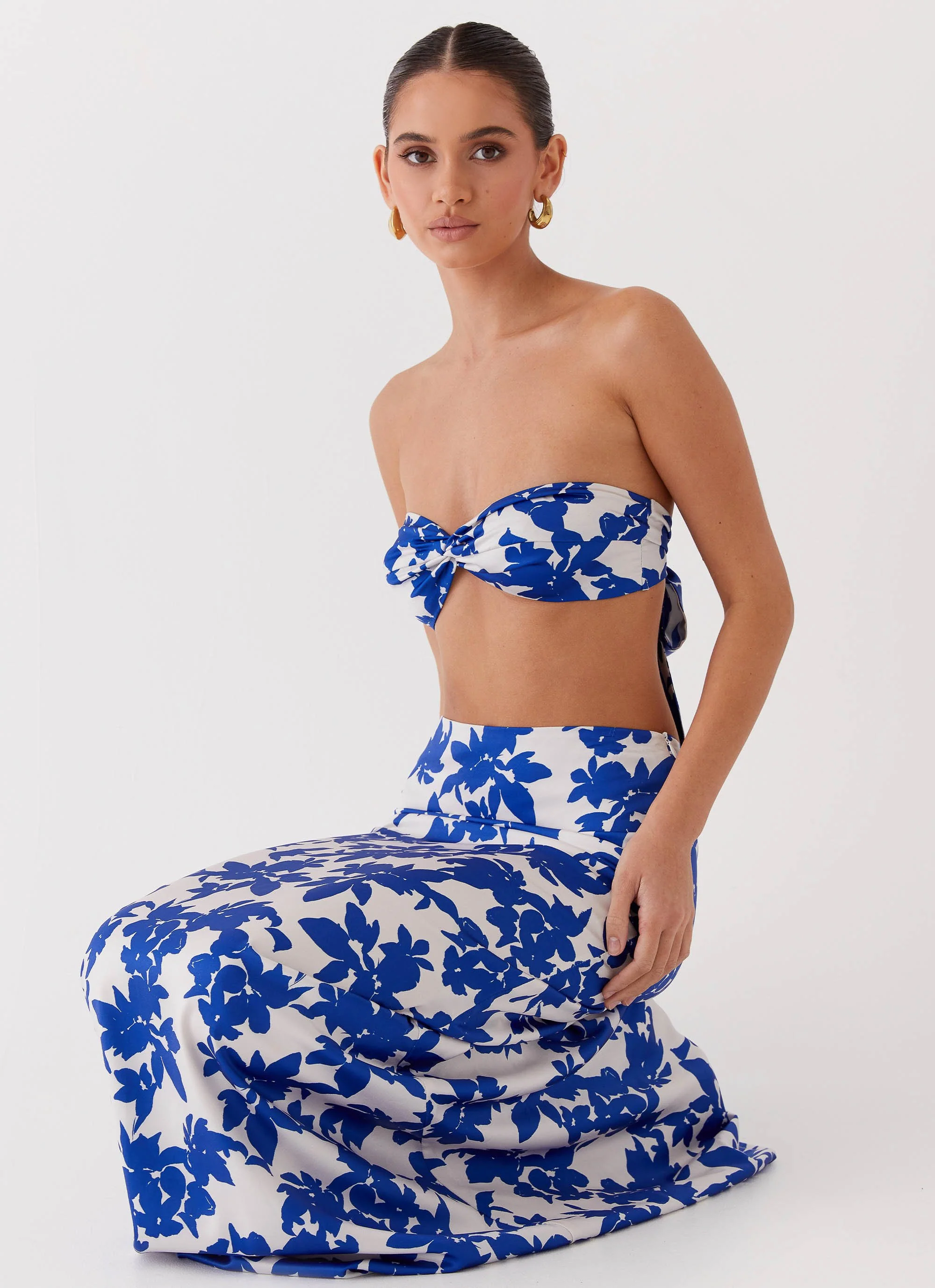 Sky Gaze Low Rise Maxi Skirt - Blue Floral - Image 6