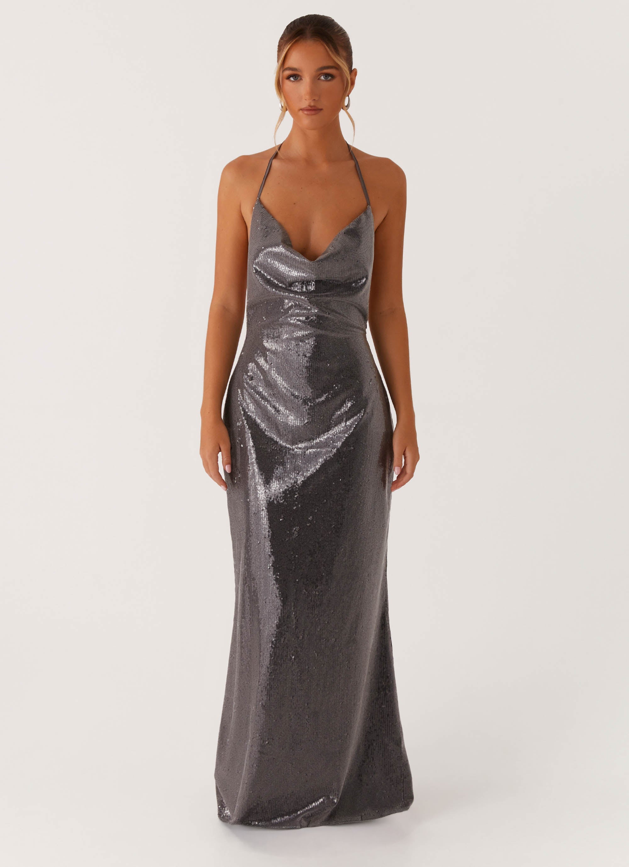 Sleek Love Sequin Maxi Dress - Silver Sequin - Image 3