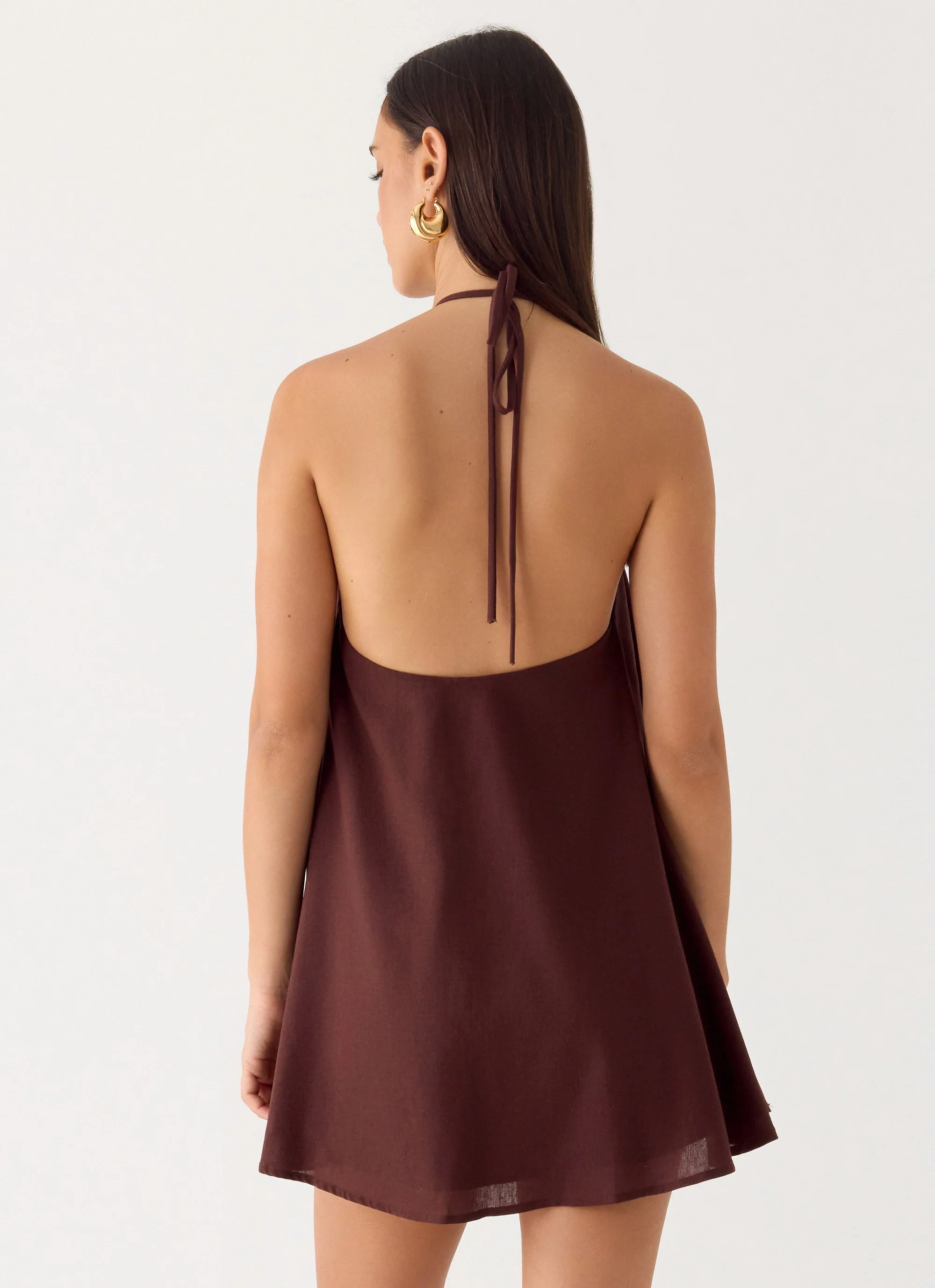 Soft Breeze Linen Mini Dress - Chocolate - Image 4