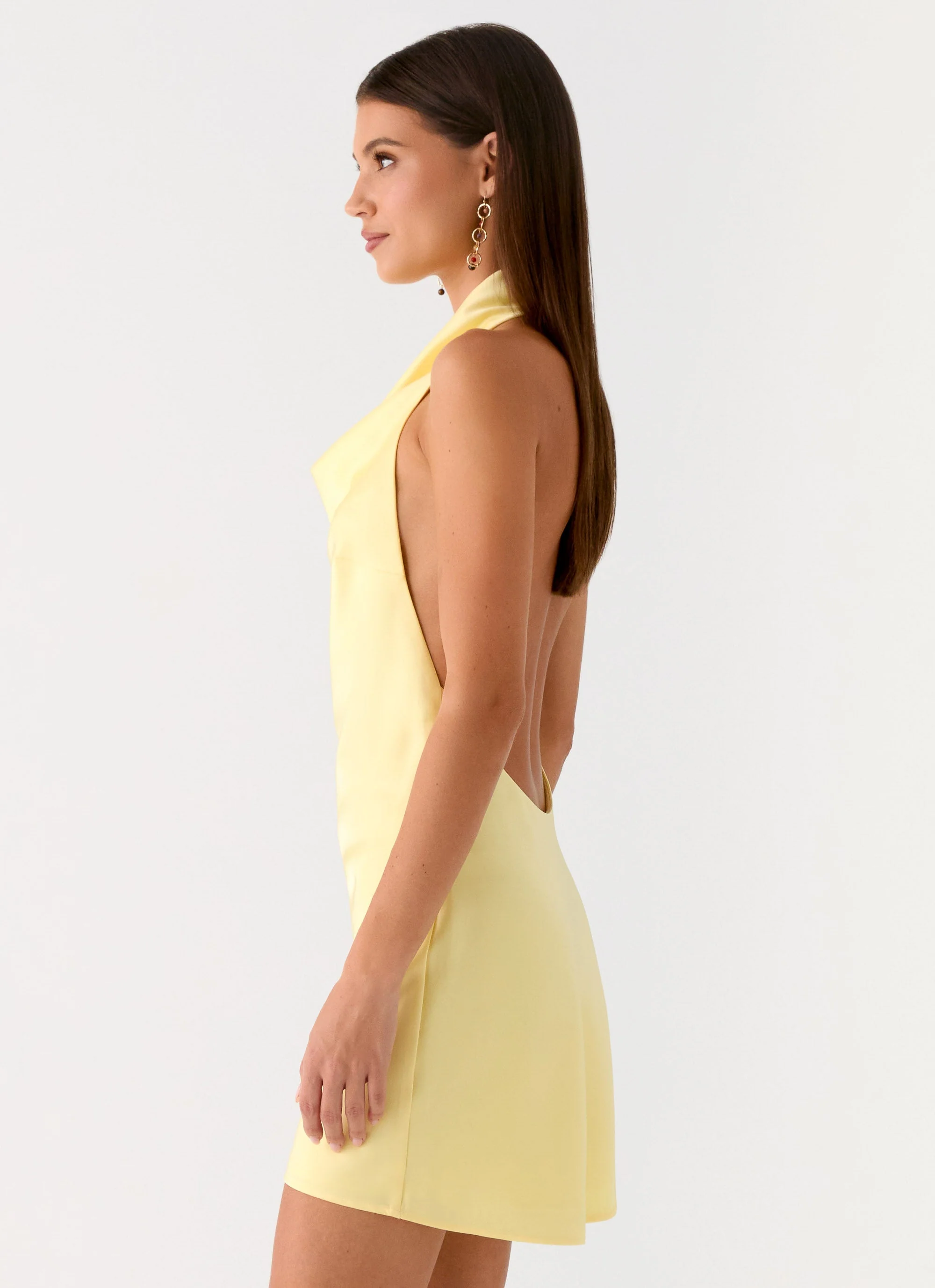 Soft Focus Cowl Neck Mini Dress - Yellow - Image 2