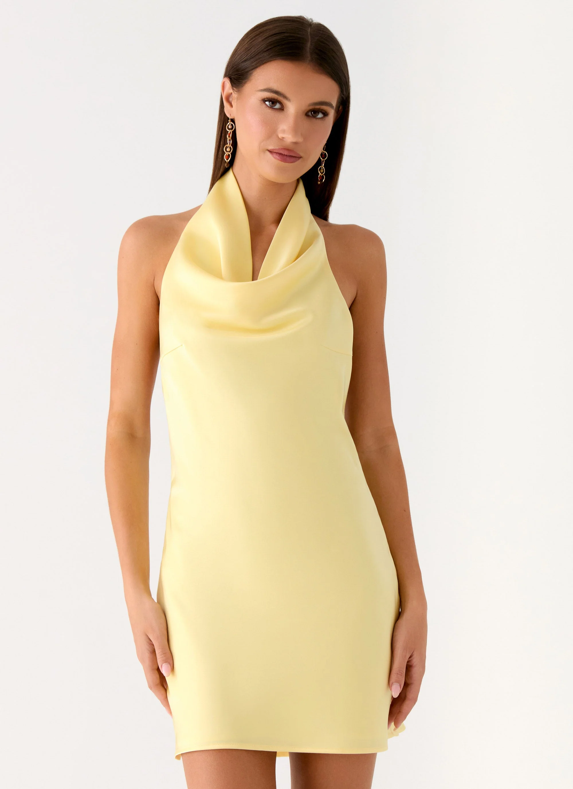 Soft Focus Cowl Neck Mini Dress - Yellow - Image 6