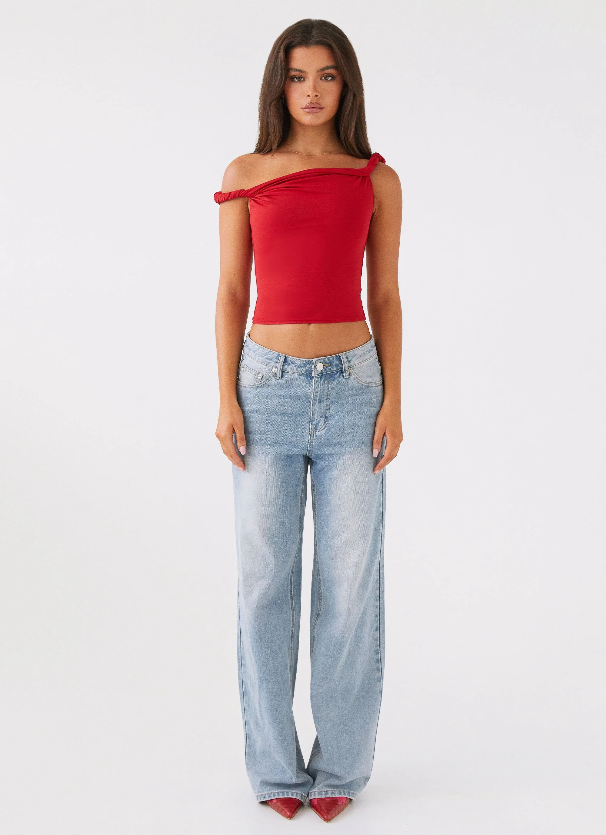 Solace Soul Twist Shoulder Top - Red - Image 2