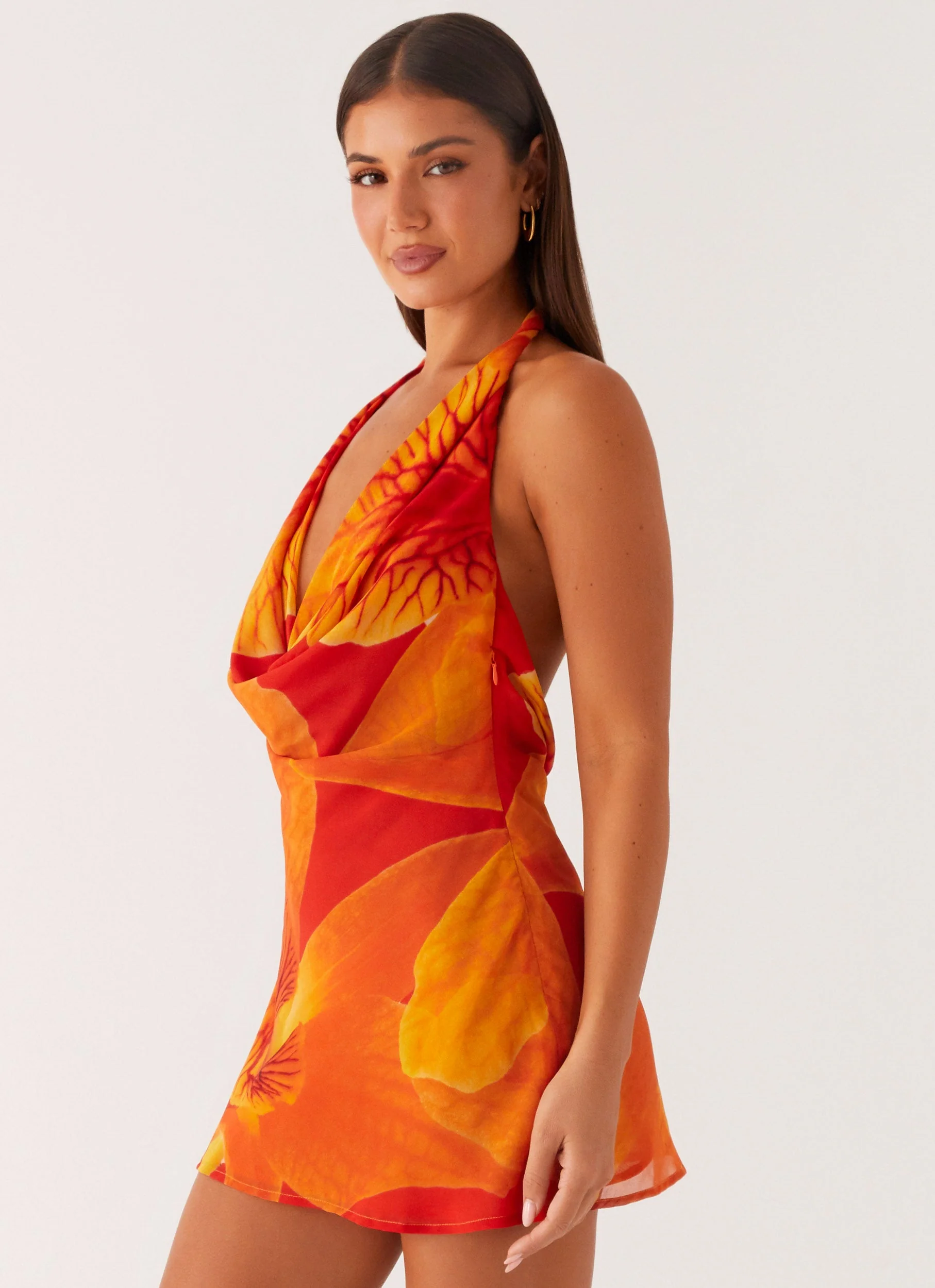 Solar Beam Cowl Mini Dress - Serene Orange - Image 2