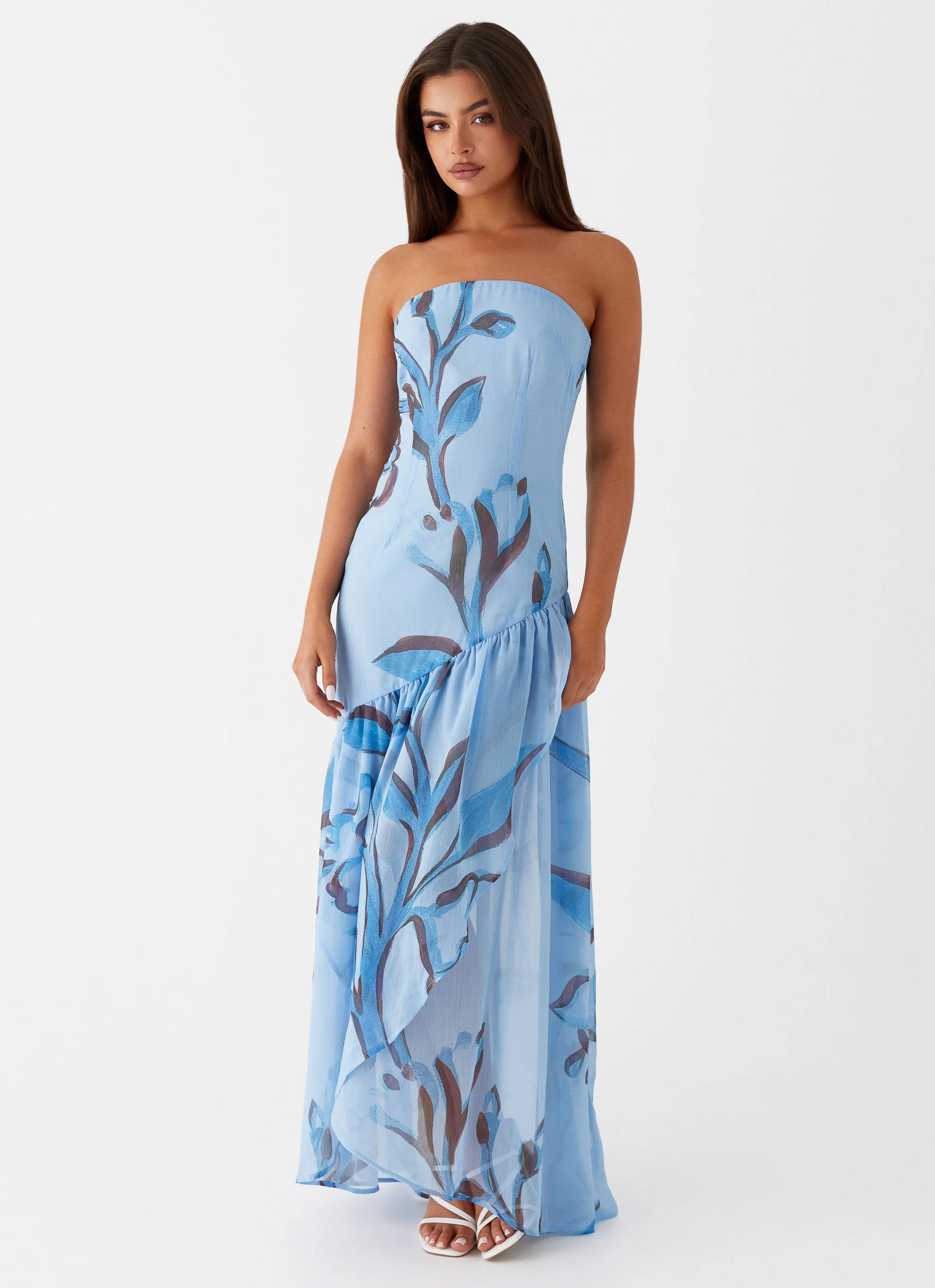 Solaris Strapless Maxi Dress - Blue Floral - Image 2