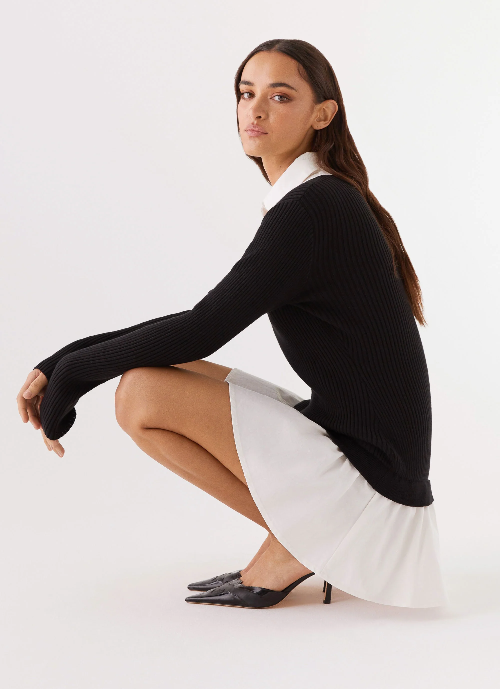 Somerville Knitted Shirt Dress - Black/White - Image 6