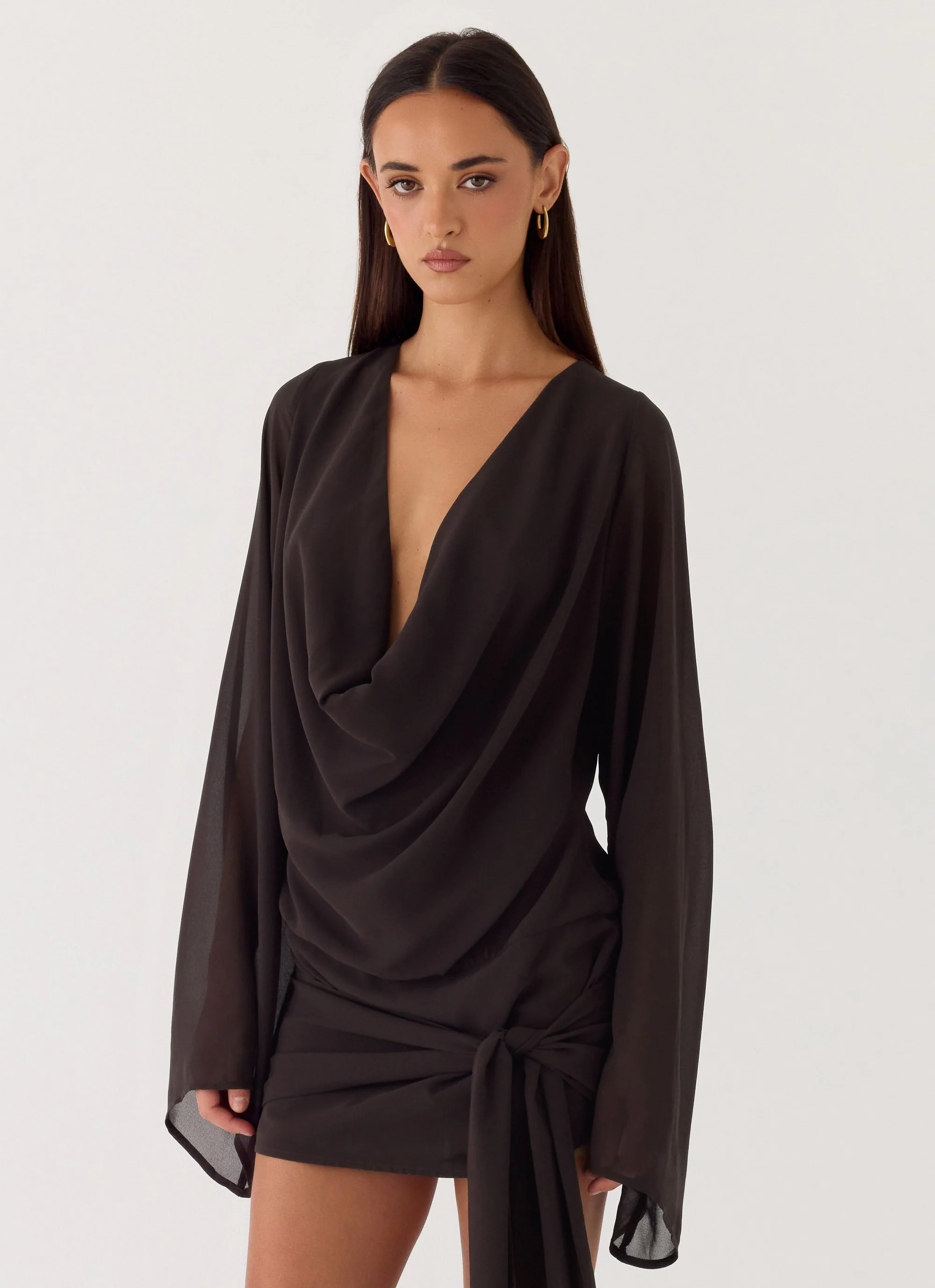 Sorrel Long Sleeve Mini Dress - Chocolate - Image 5