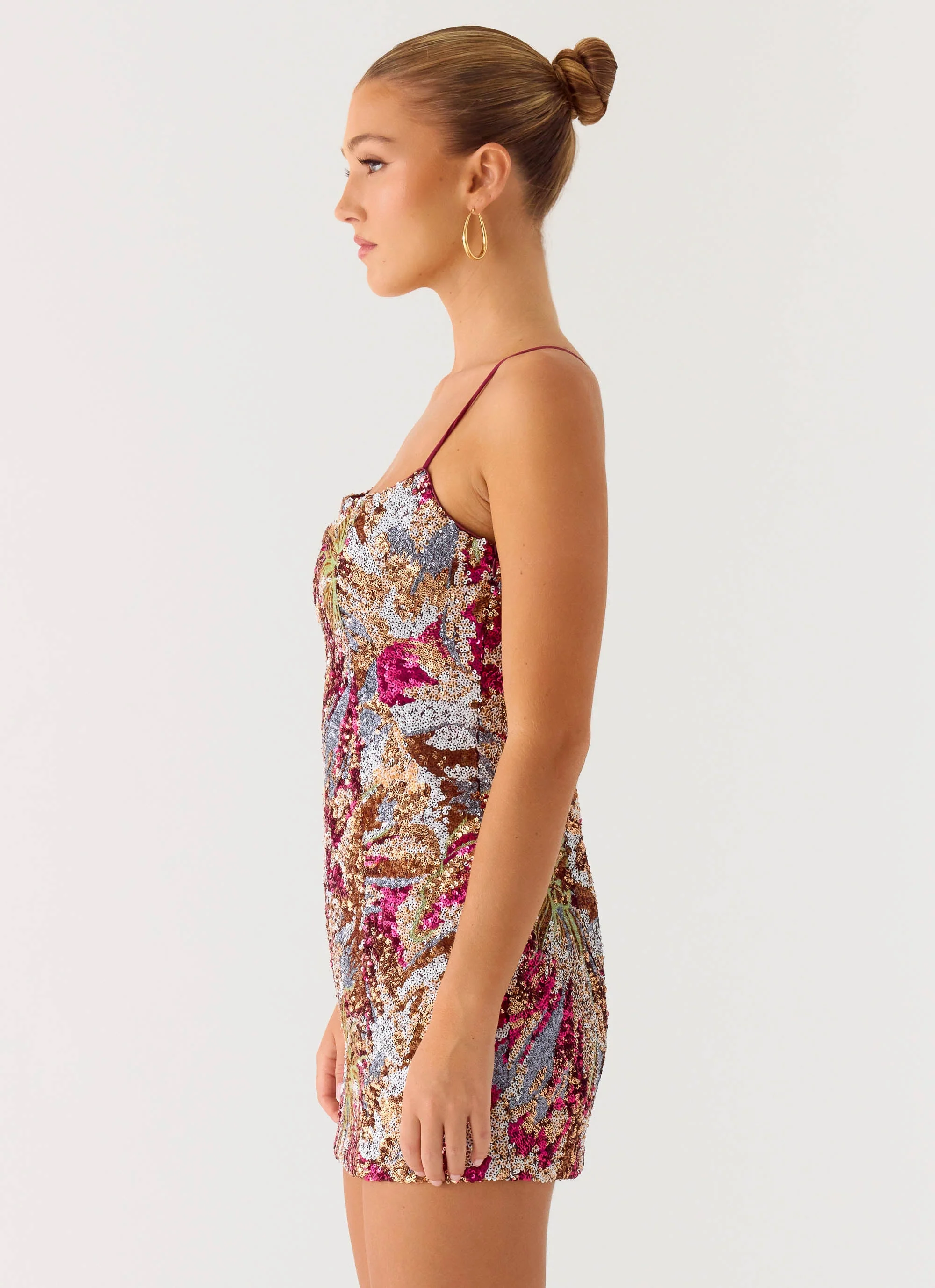 Soul Sound Sequin Mini Dress - Fuchsia Floral Beaded - Image 3