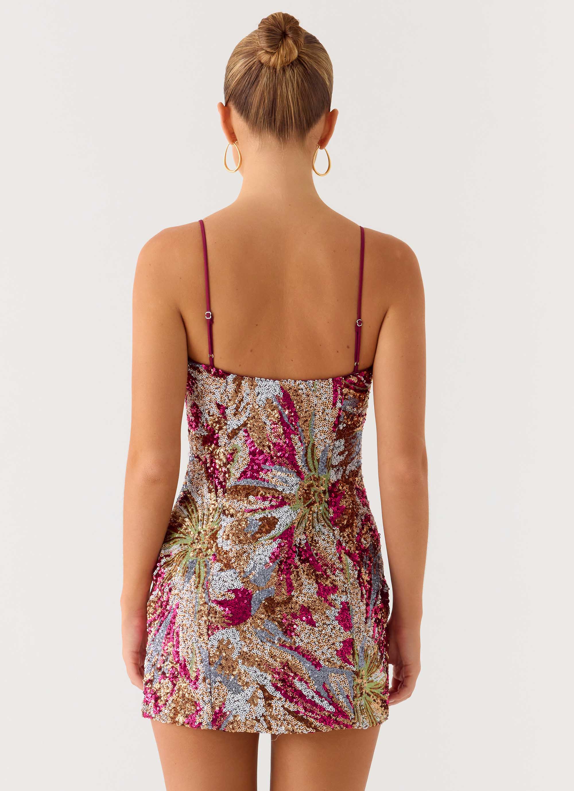 Soul Sound Sequin Mini Dress - Fuchsia Floral Beaded - Image 4