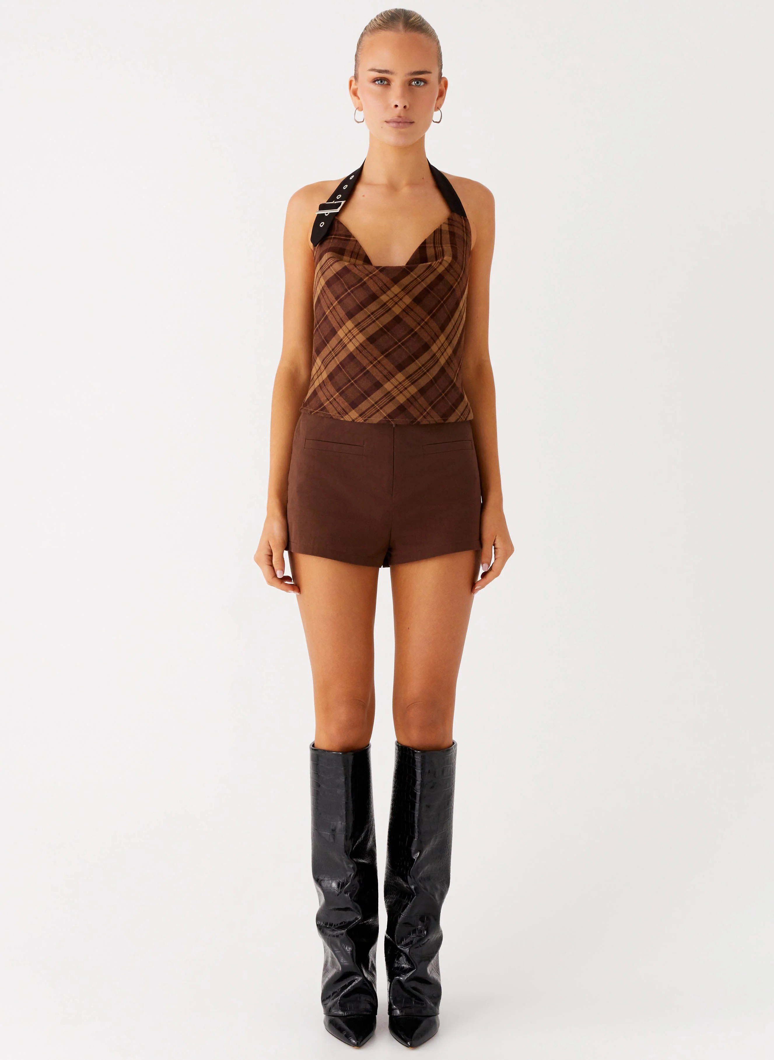 Stateside Cowl Top - Plaid - Image 2