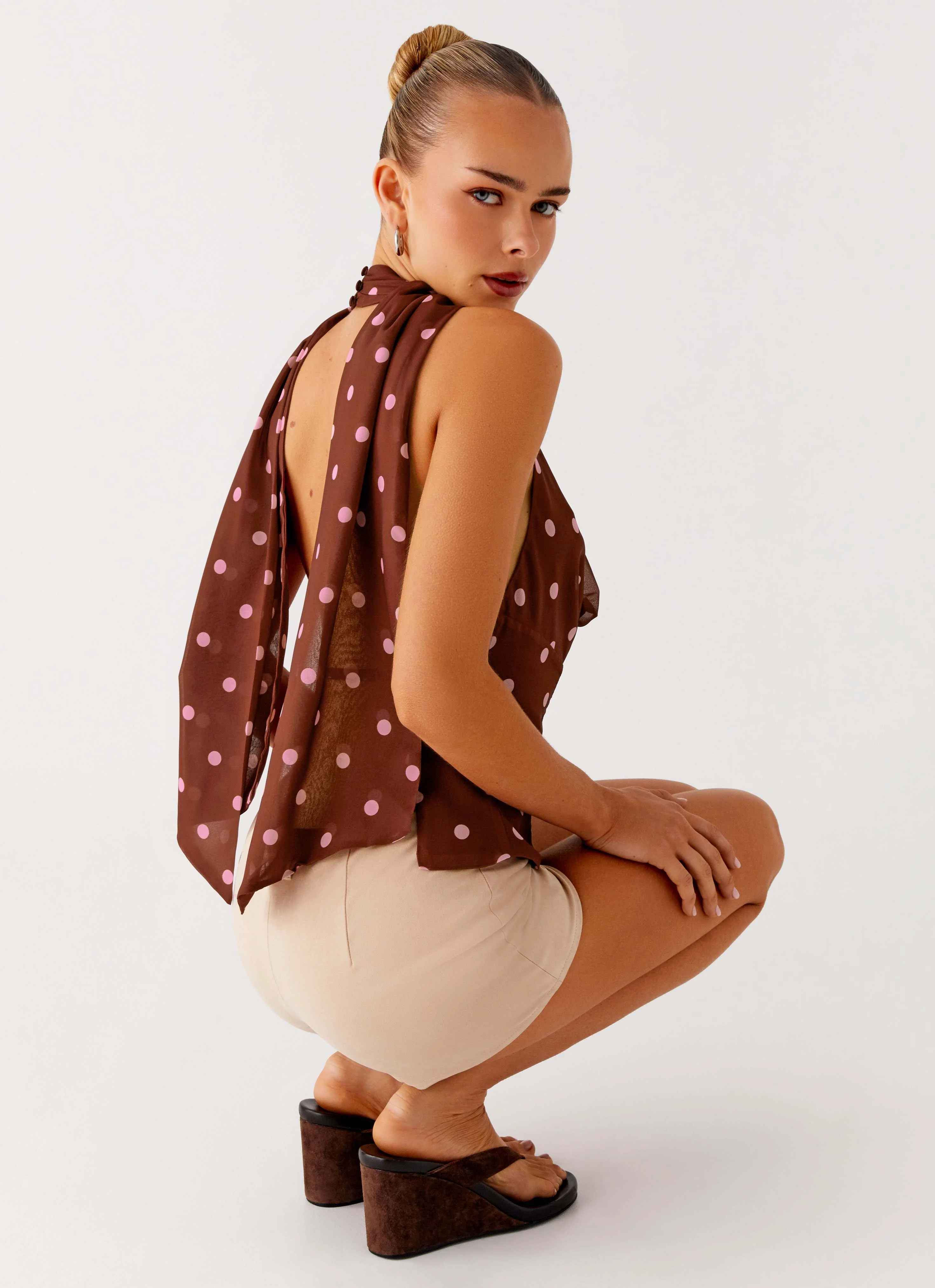 Stealing Love Scarf Top - Chocolate Strawberry Dot - Image 5