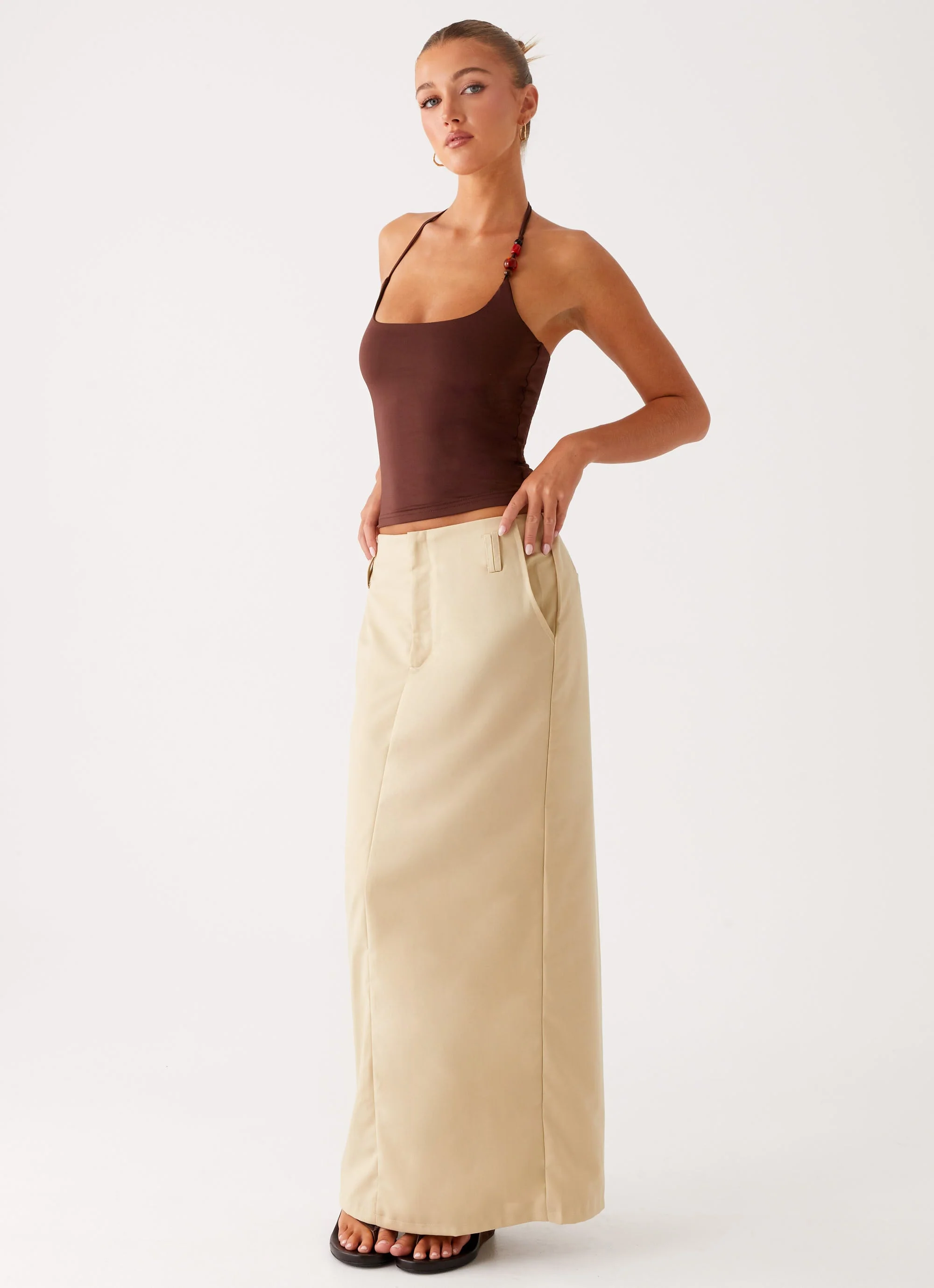 Stella Tailored Maxi Skirt - Beige - Image 6