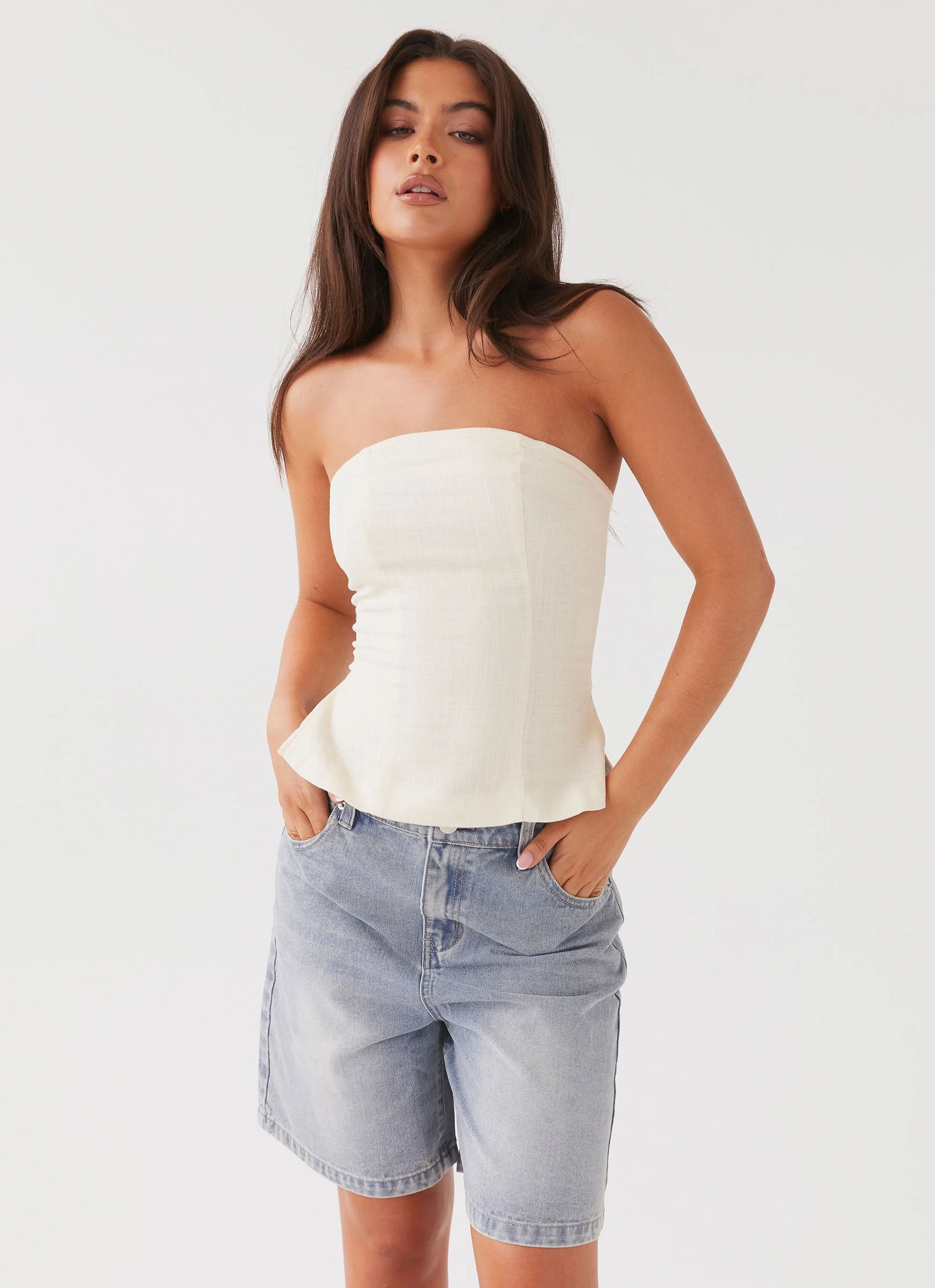 Stephanie Linen Tube Top - Ivory Cream - Image 6