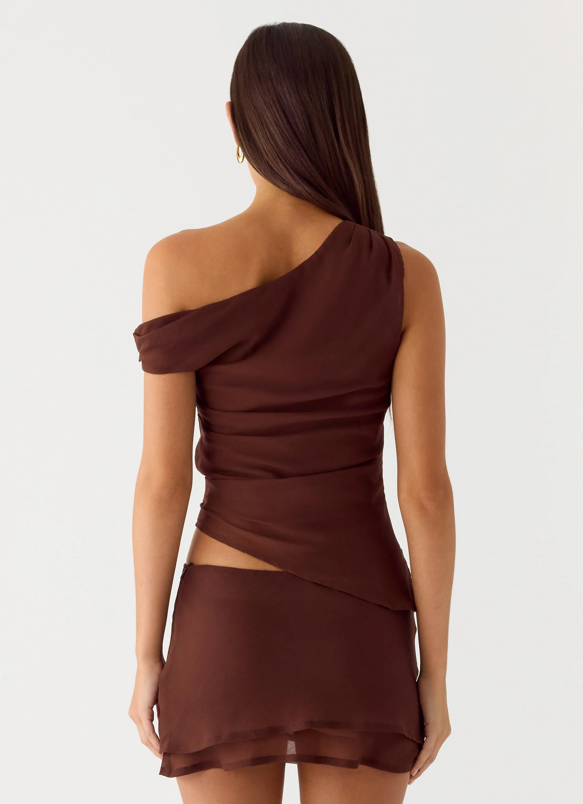 Stereotype One Shoulder Top - Chocolate - Image 4