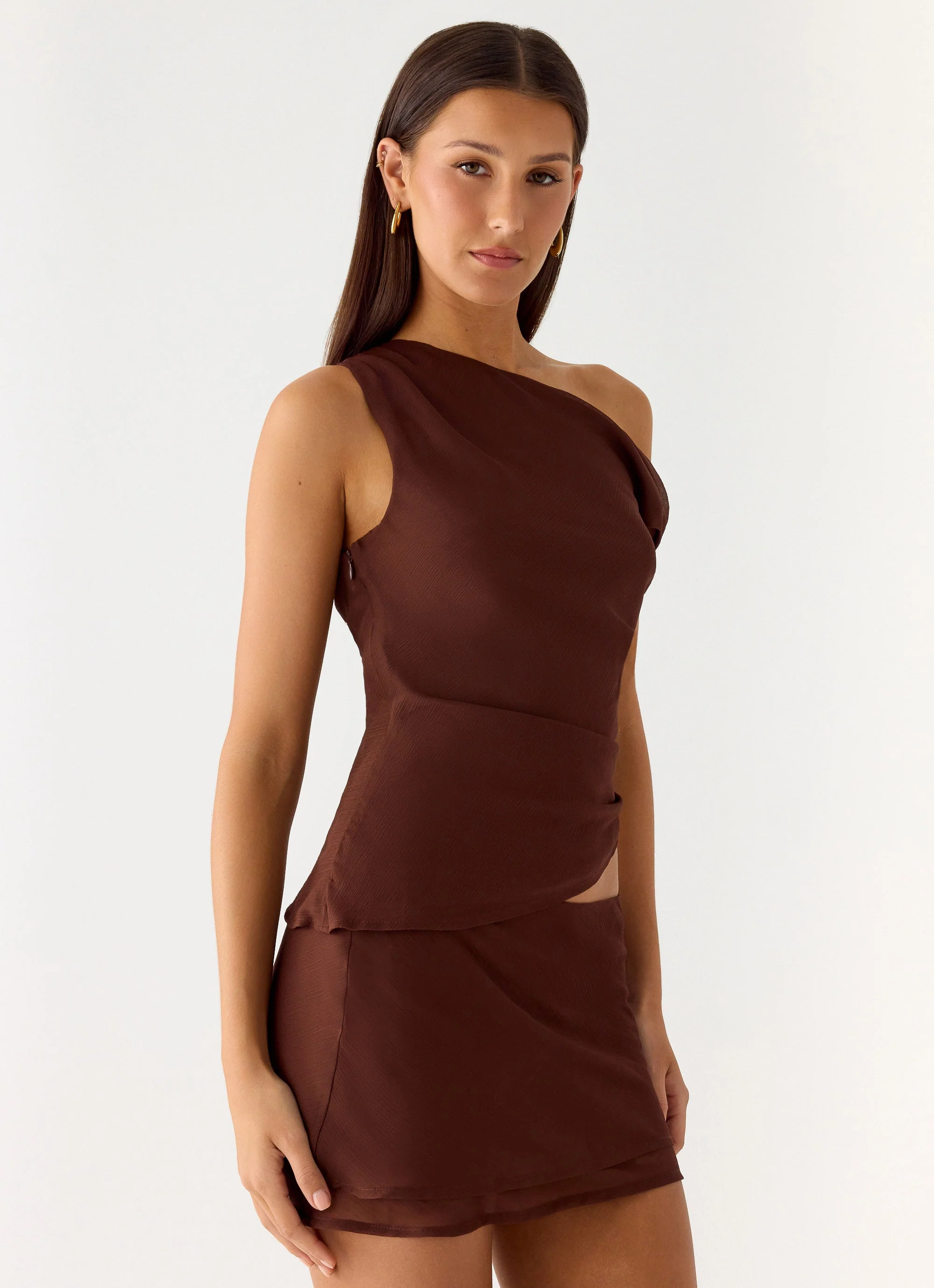 Stereotype One Shoulder Top - Chocolate - Image 5