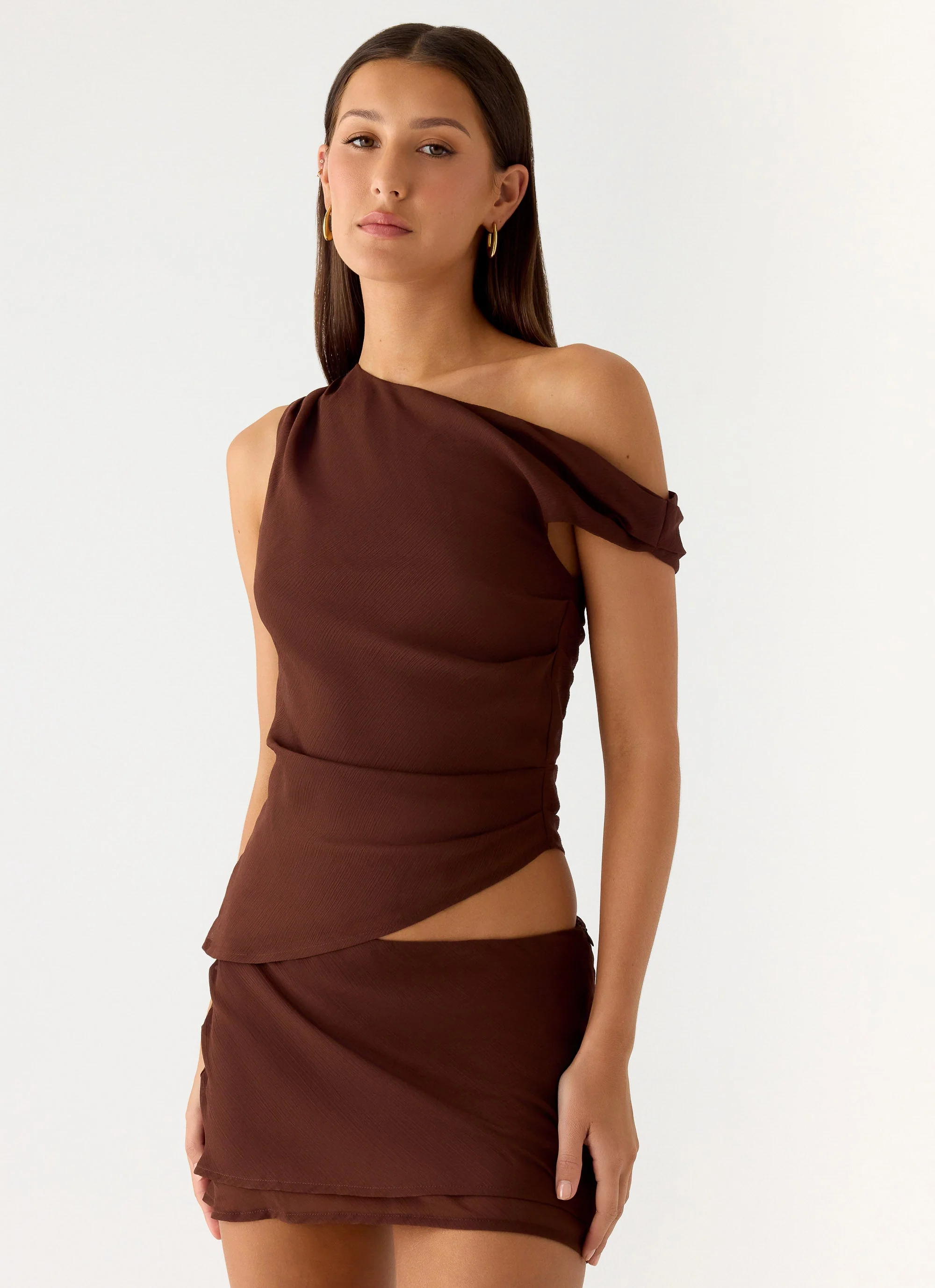 Stereotype One Shoulder Top - Chocolate - Image 6
