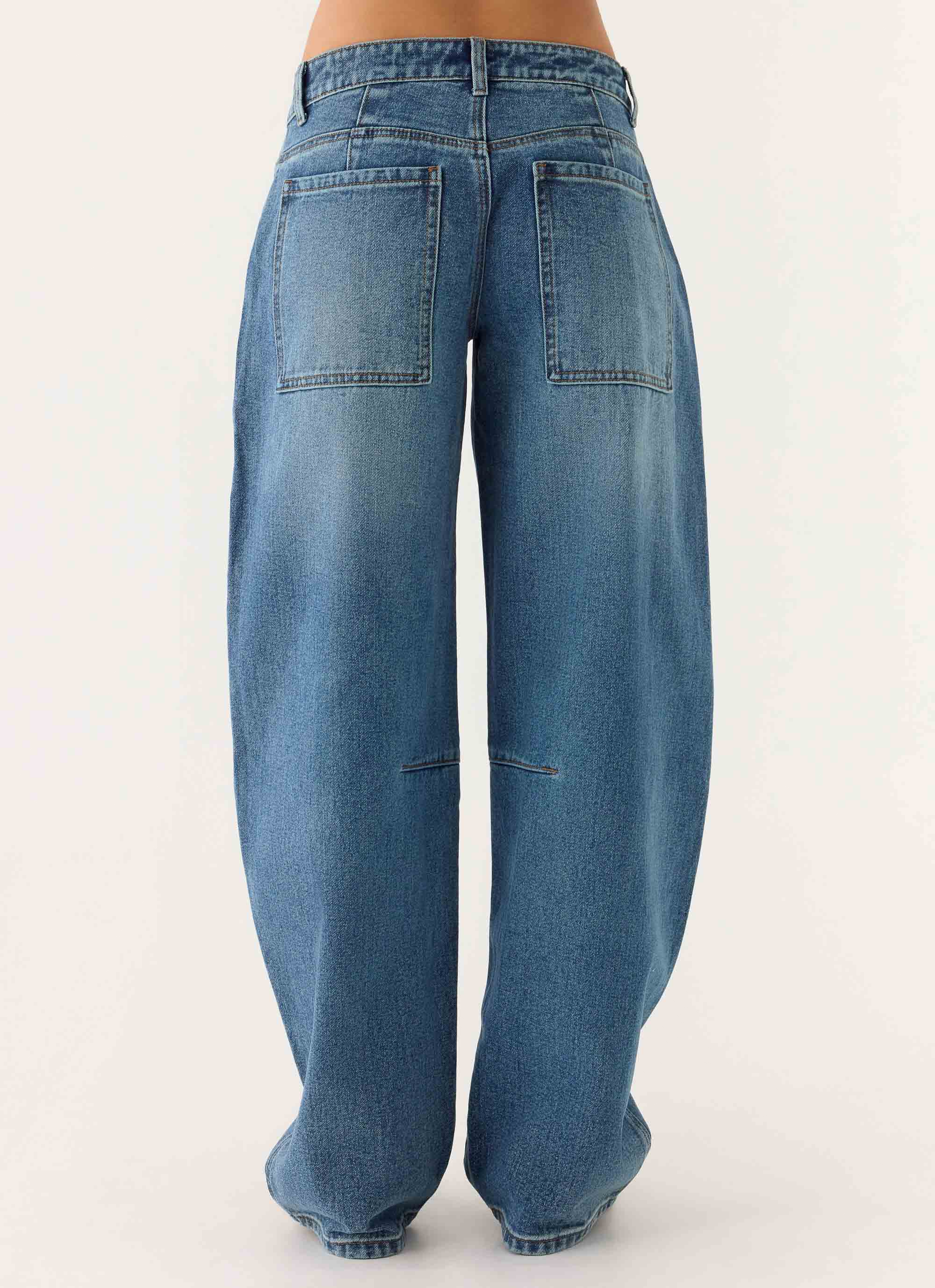 Stevie Low Rise Barrel Leg Denim Jeans - Mid Wash Blue - Image 3
