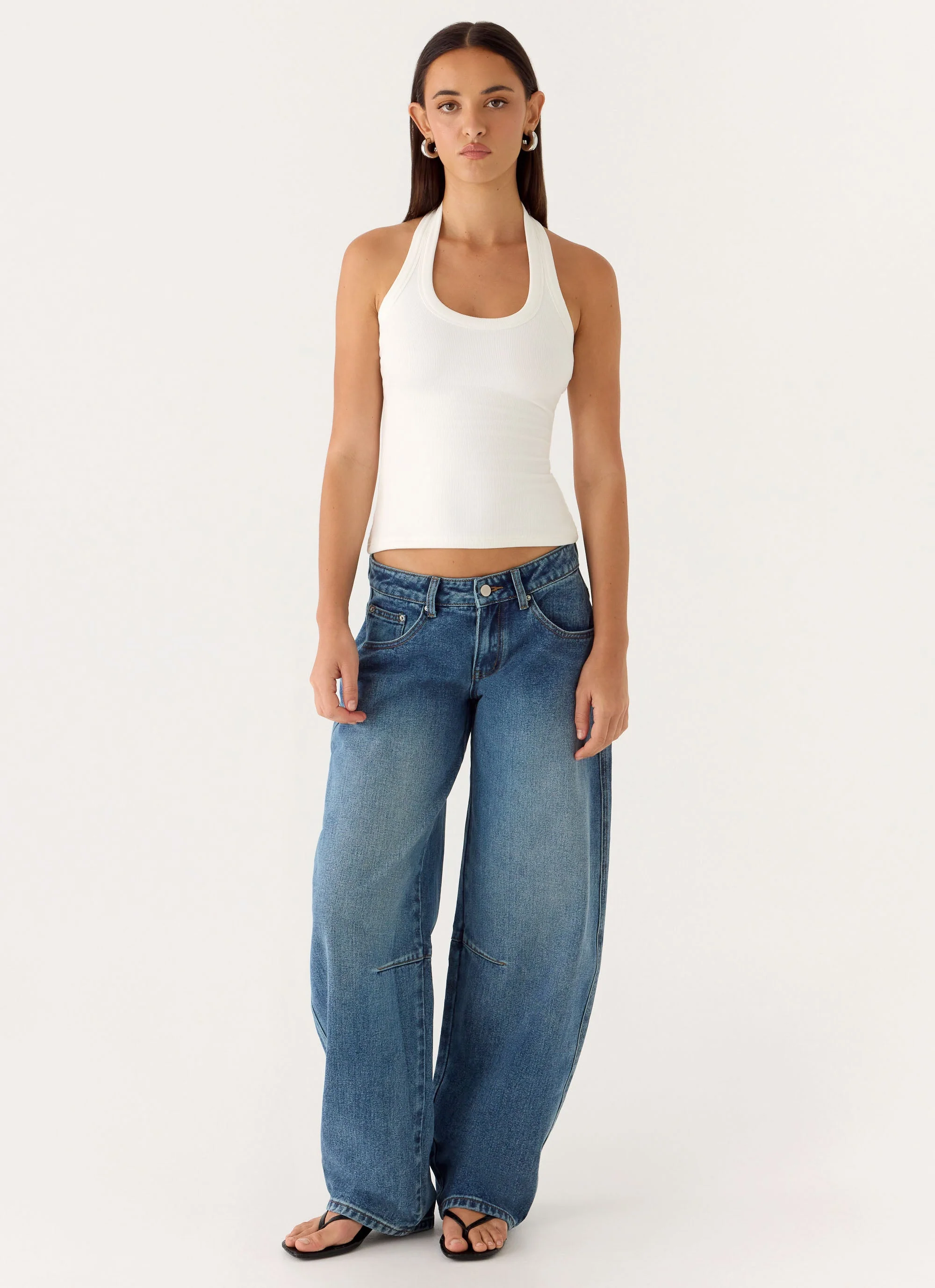 Stevie Low Rise Barrel Leg Denim Jeans - Mid Wash Blue - Image 5