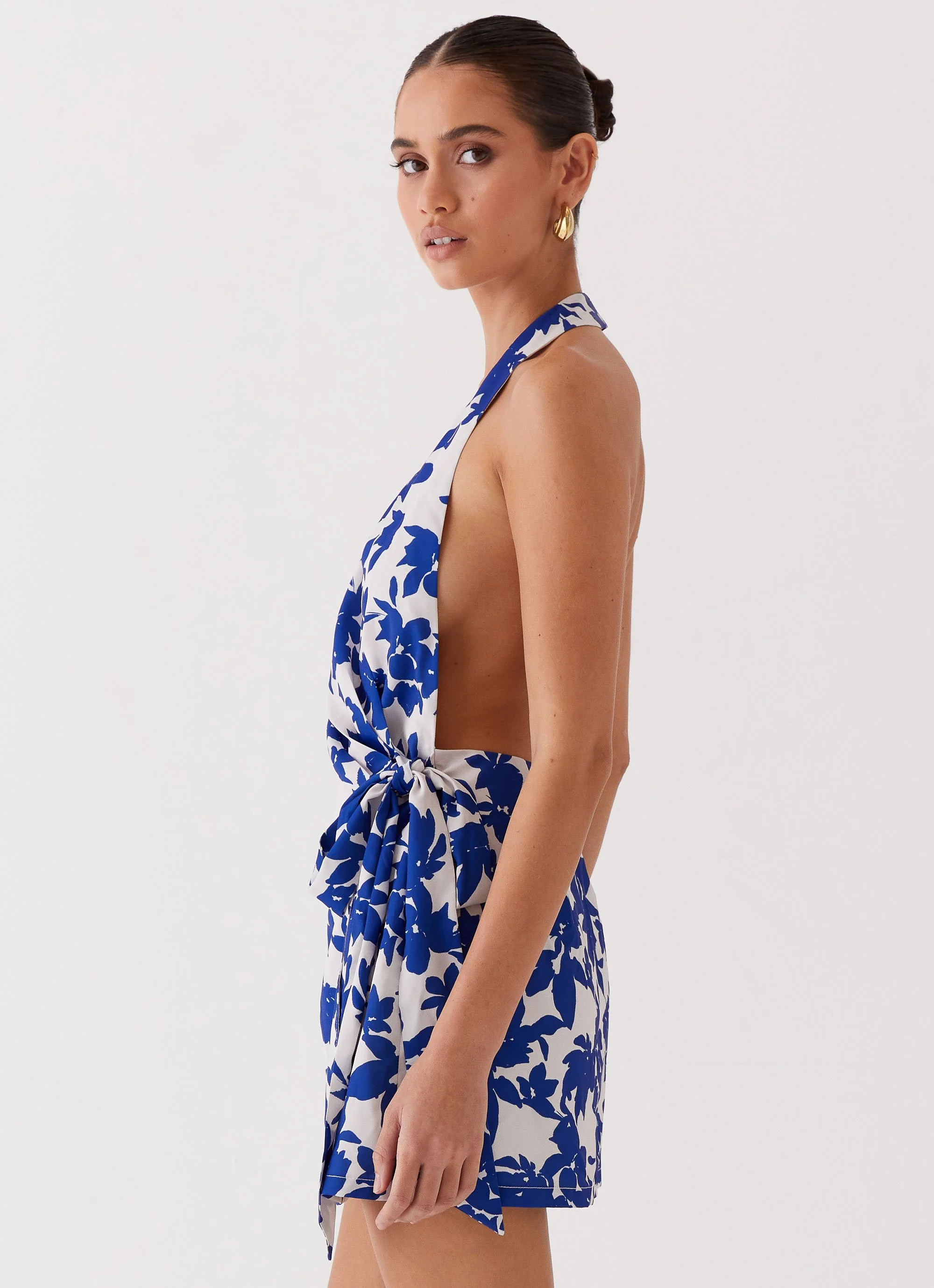 Street Blues Wrap Mini Dress - Blue Floral - Image 3