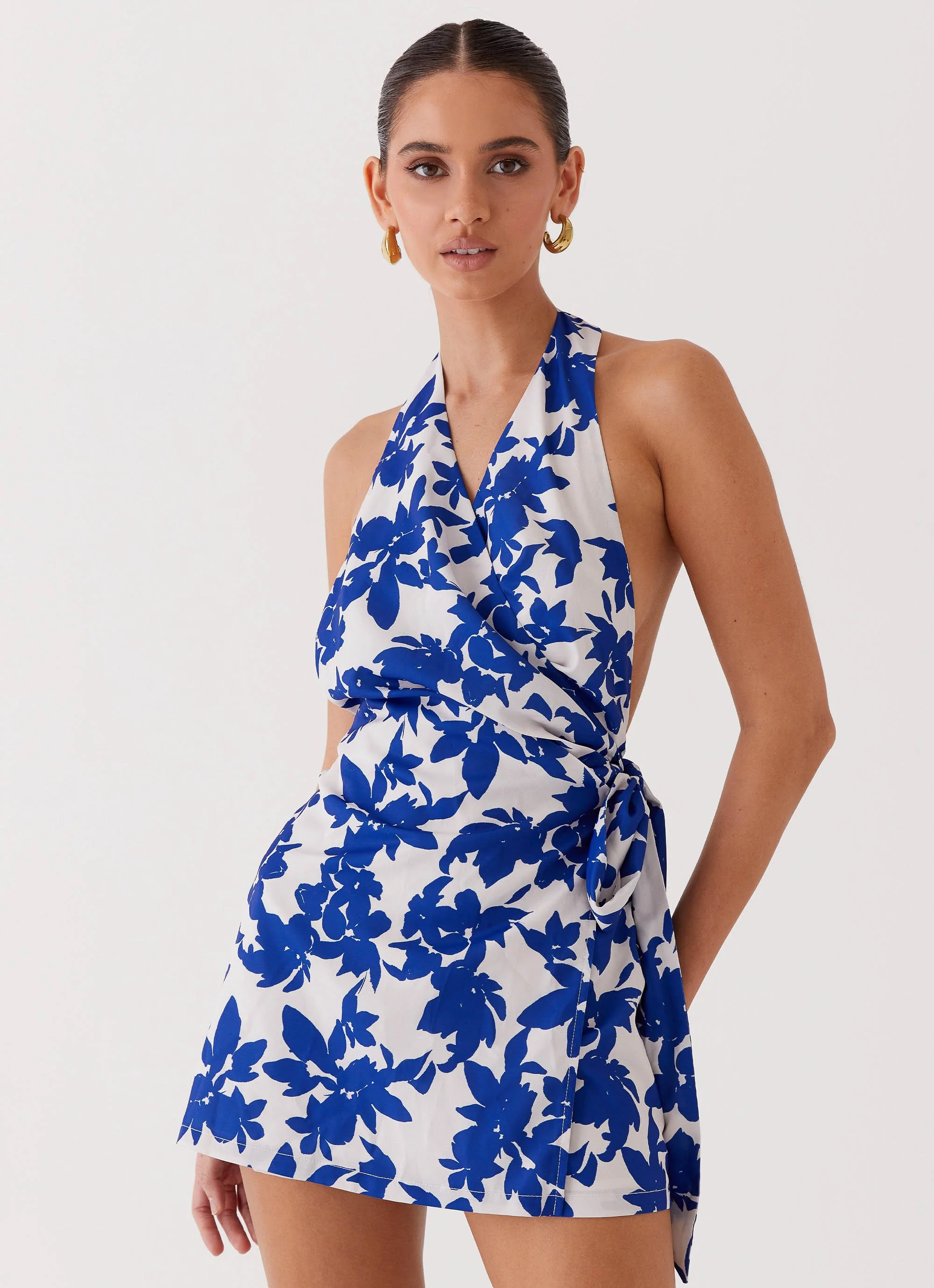 Street Blues Wrap Mini Dress - Blue Floral - Image 5