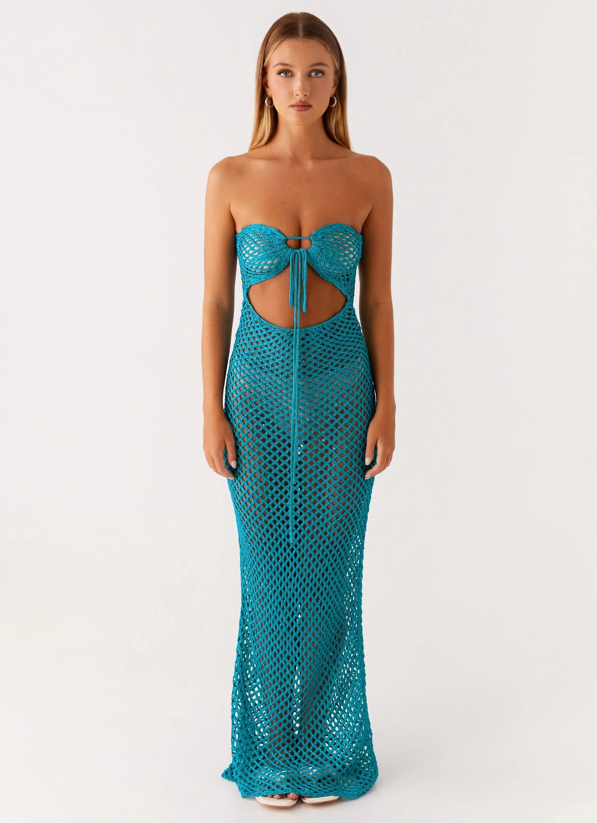 Sun Kissed Crochet Maxi Dress - Blue - Image 3