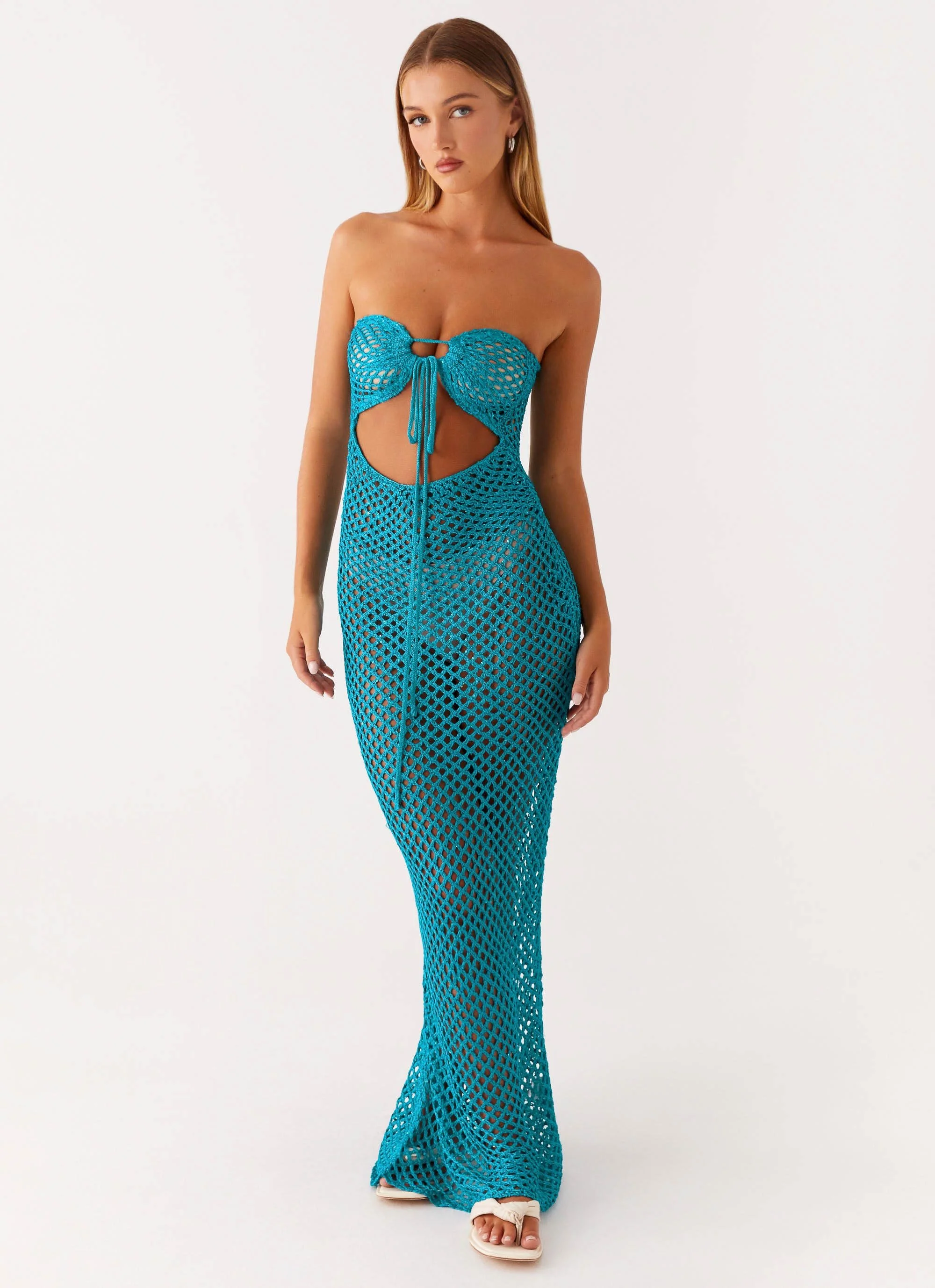 Sun Kissed Crochet Maxi Dress - Blue - Image 4