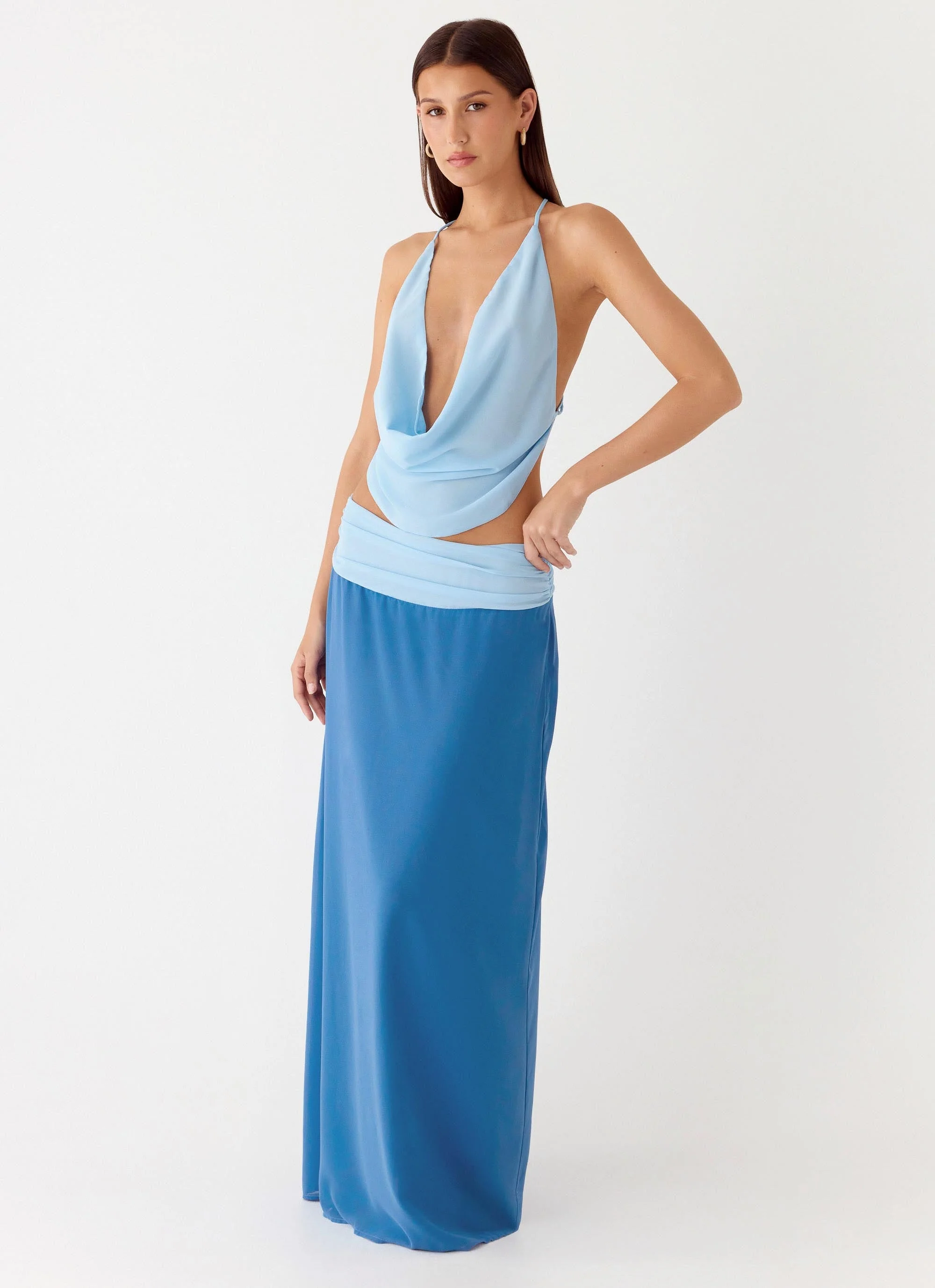 Sweet Charm Cowl Neck Top - Baby Blue - Image 6