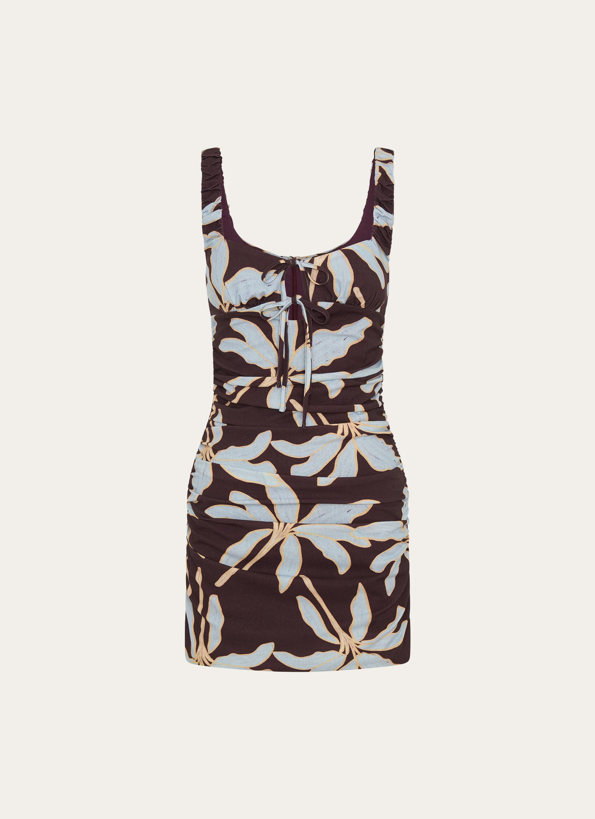Sweet Melody Ruched Mini Dress - Opulent Brown - Image 2