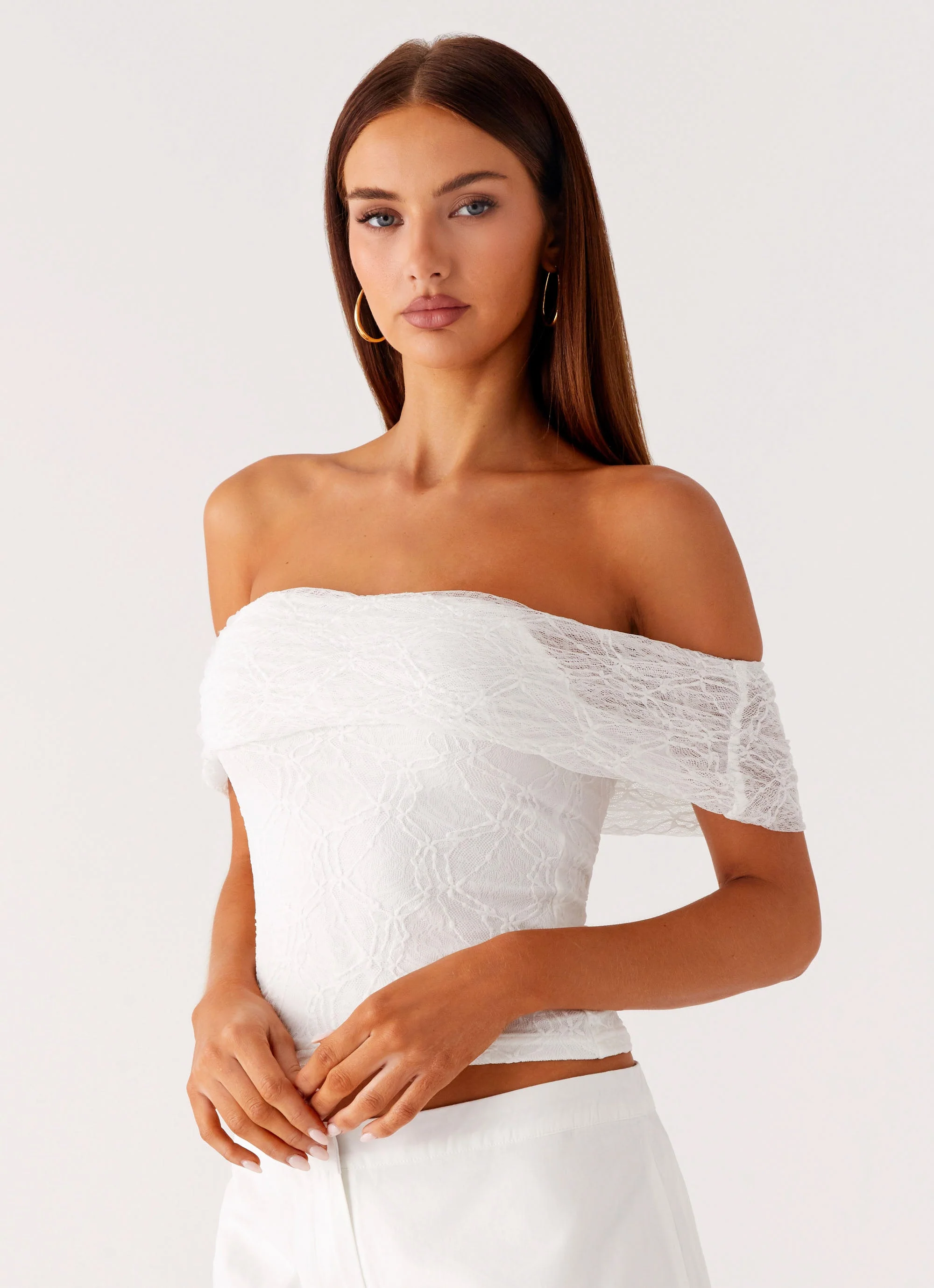 Tabby Off Shoulder Top - White - Image 6