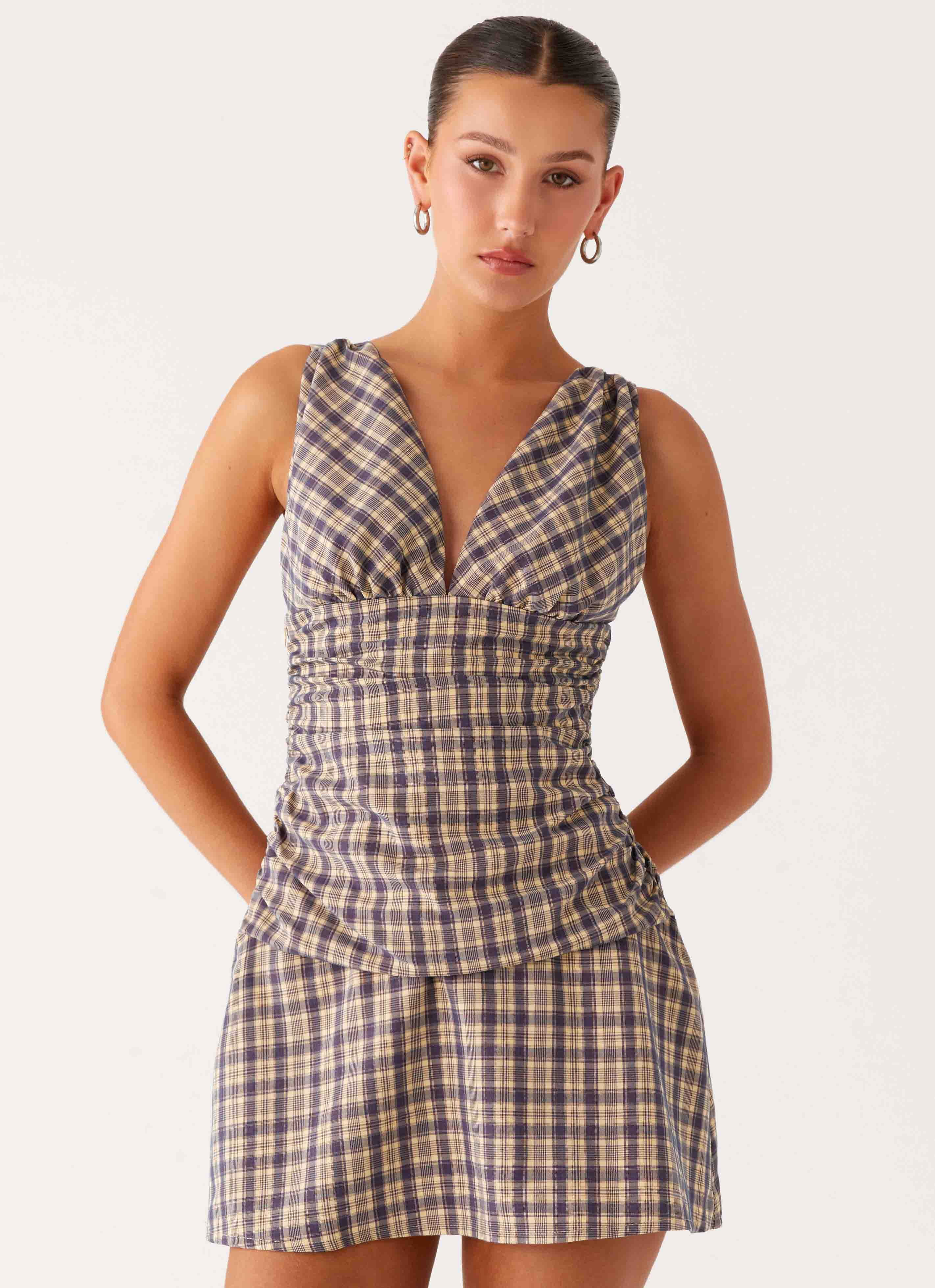 Tablo Drop Waist Mini Dress - Check Print - Image 6