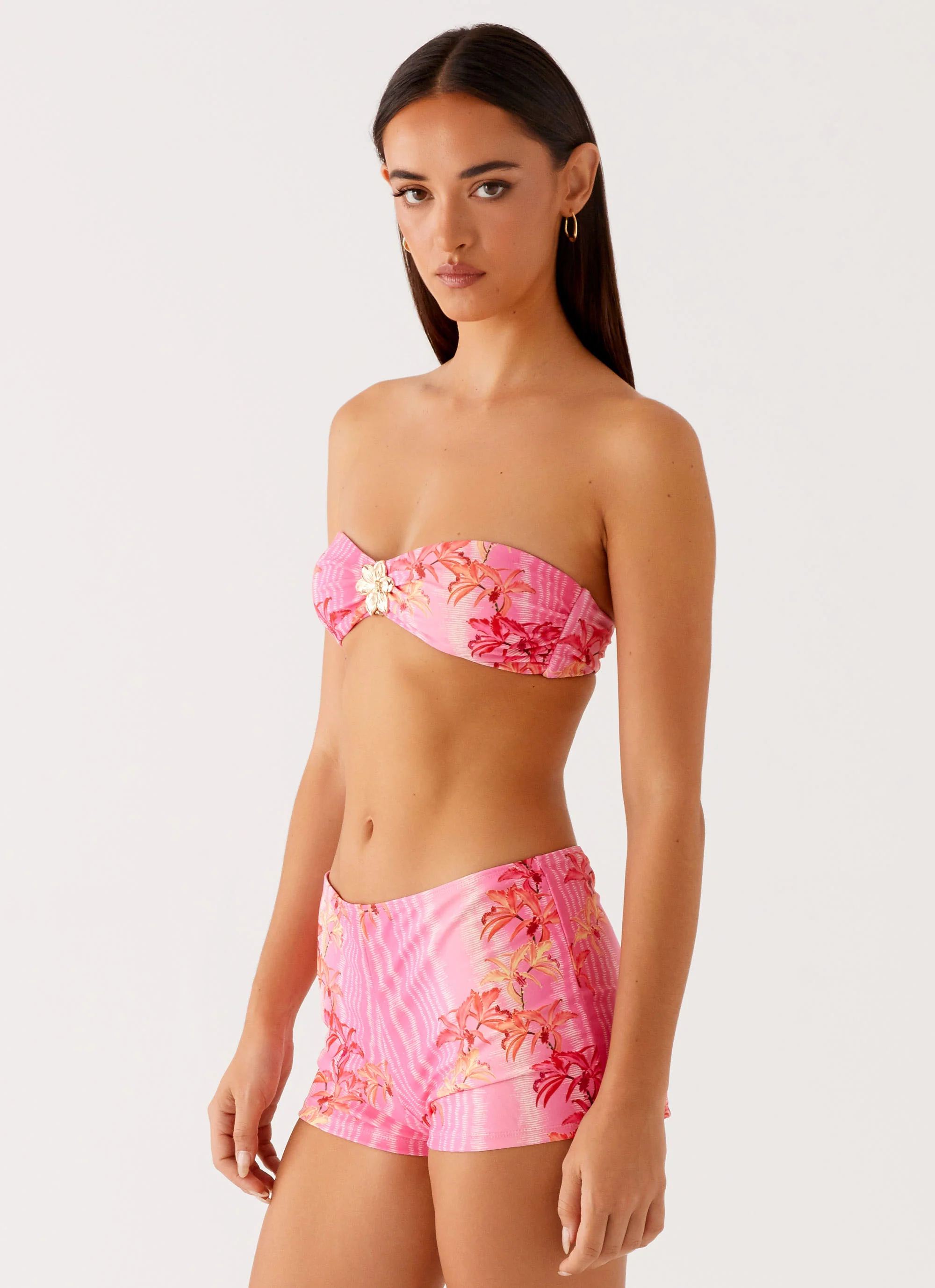 Tamra Strapless Bikini Top - Tropical Pink Print - Image 2