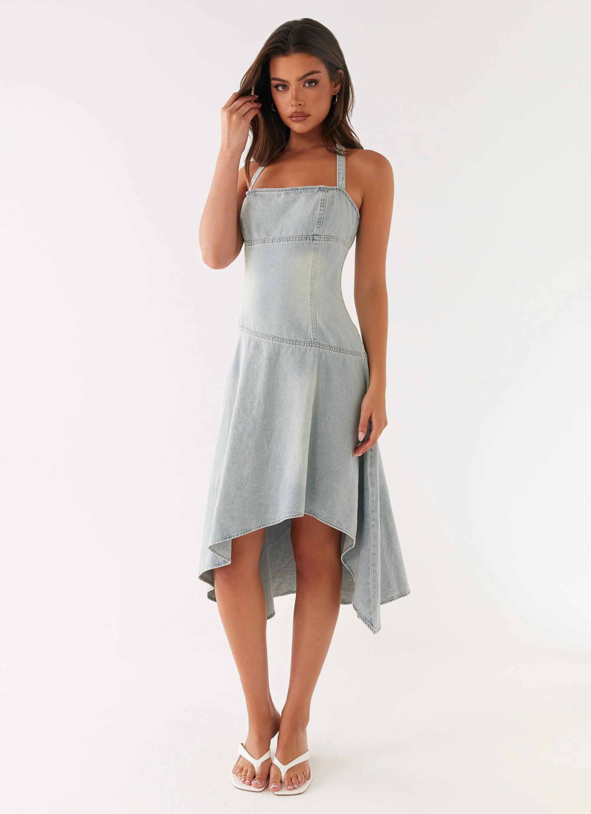 Tanisha Denim Midi Dress - Washed Blue - Image 4