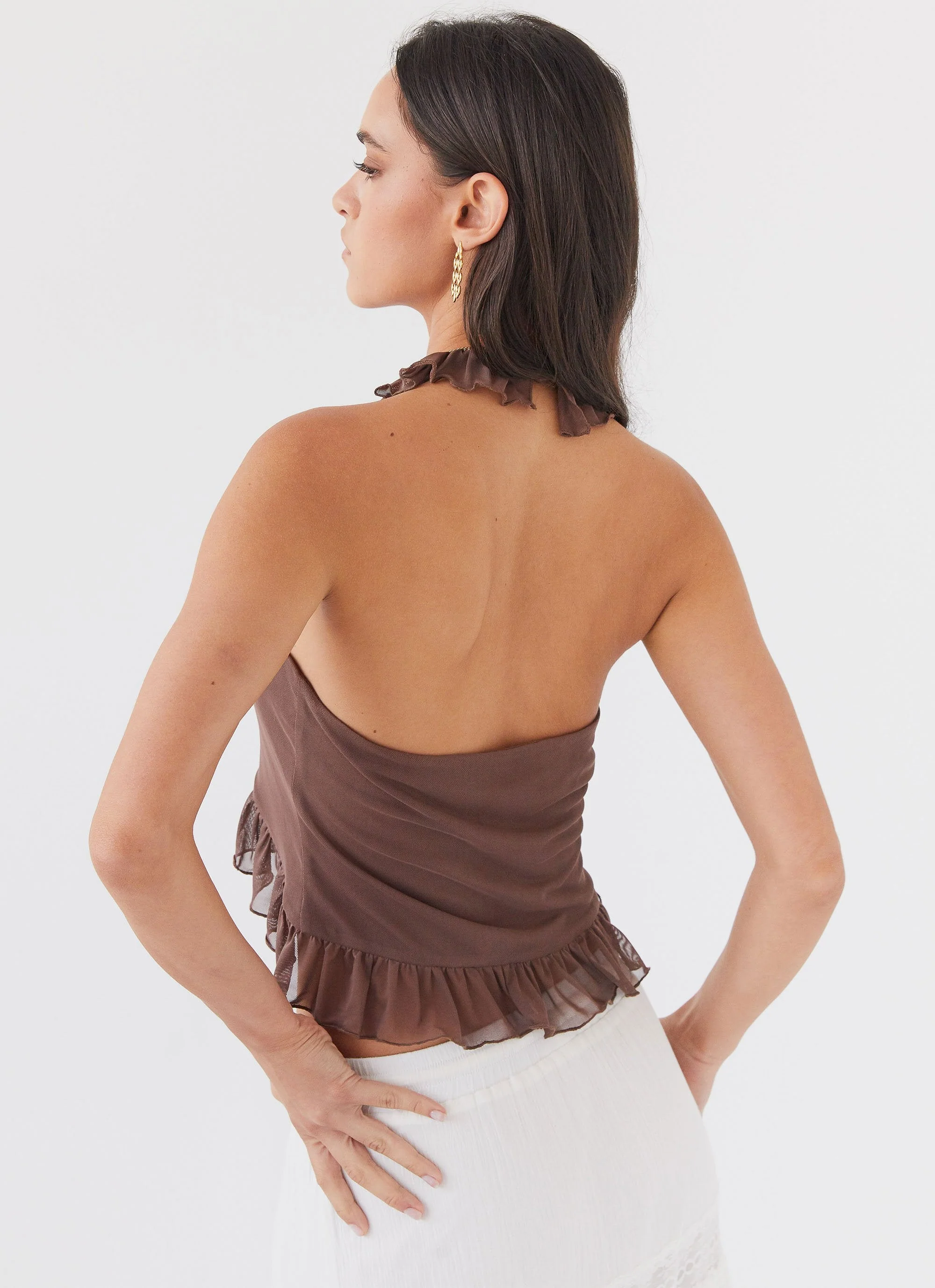 Tanya Mesh Frill Top - Chocolate - Image 4