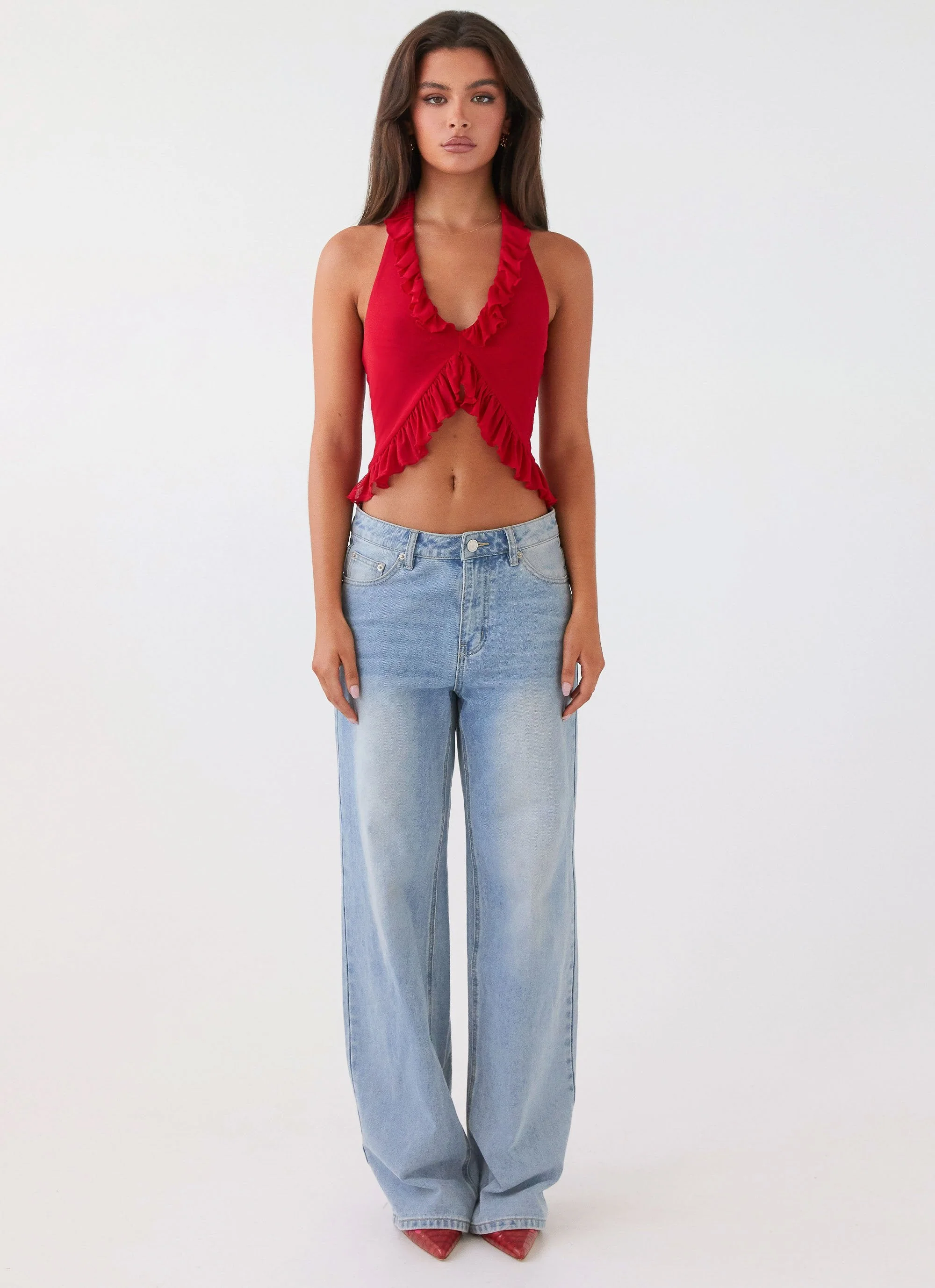 Tanya Mesh Frill Top - Red - Image 2