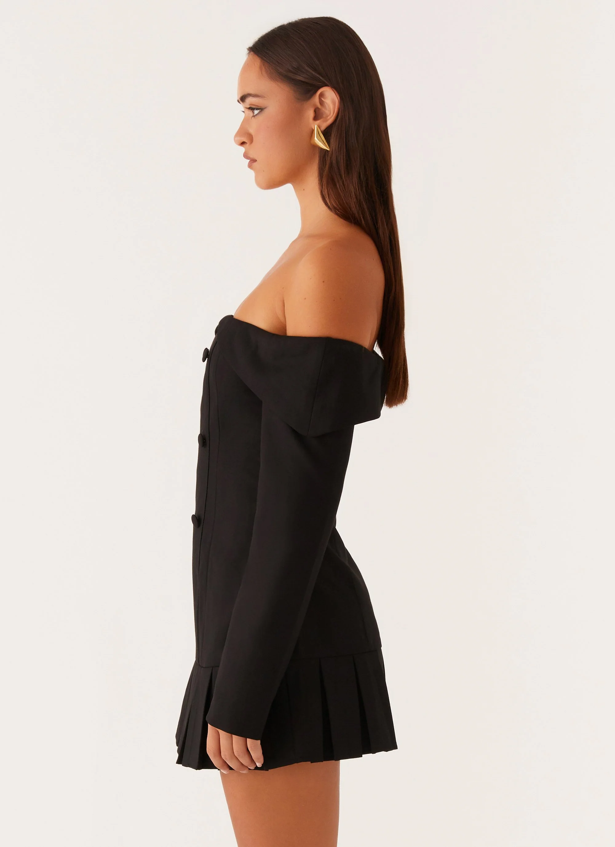 Tarlisha Off Shoulder Long Sleeve Mini Dress - Black - Image 3