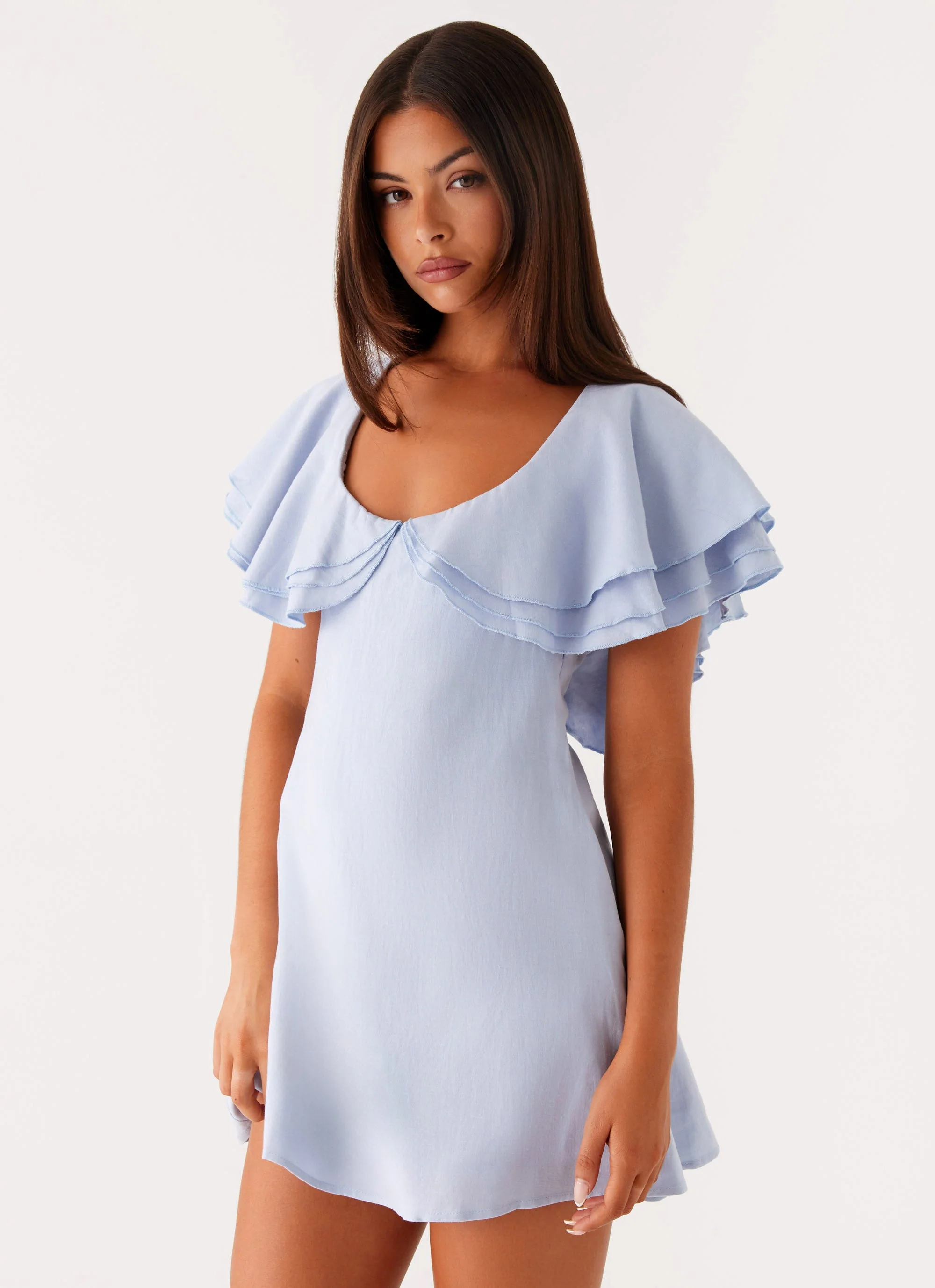 Taye Linen Mini Dress - Blue - Image 5
