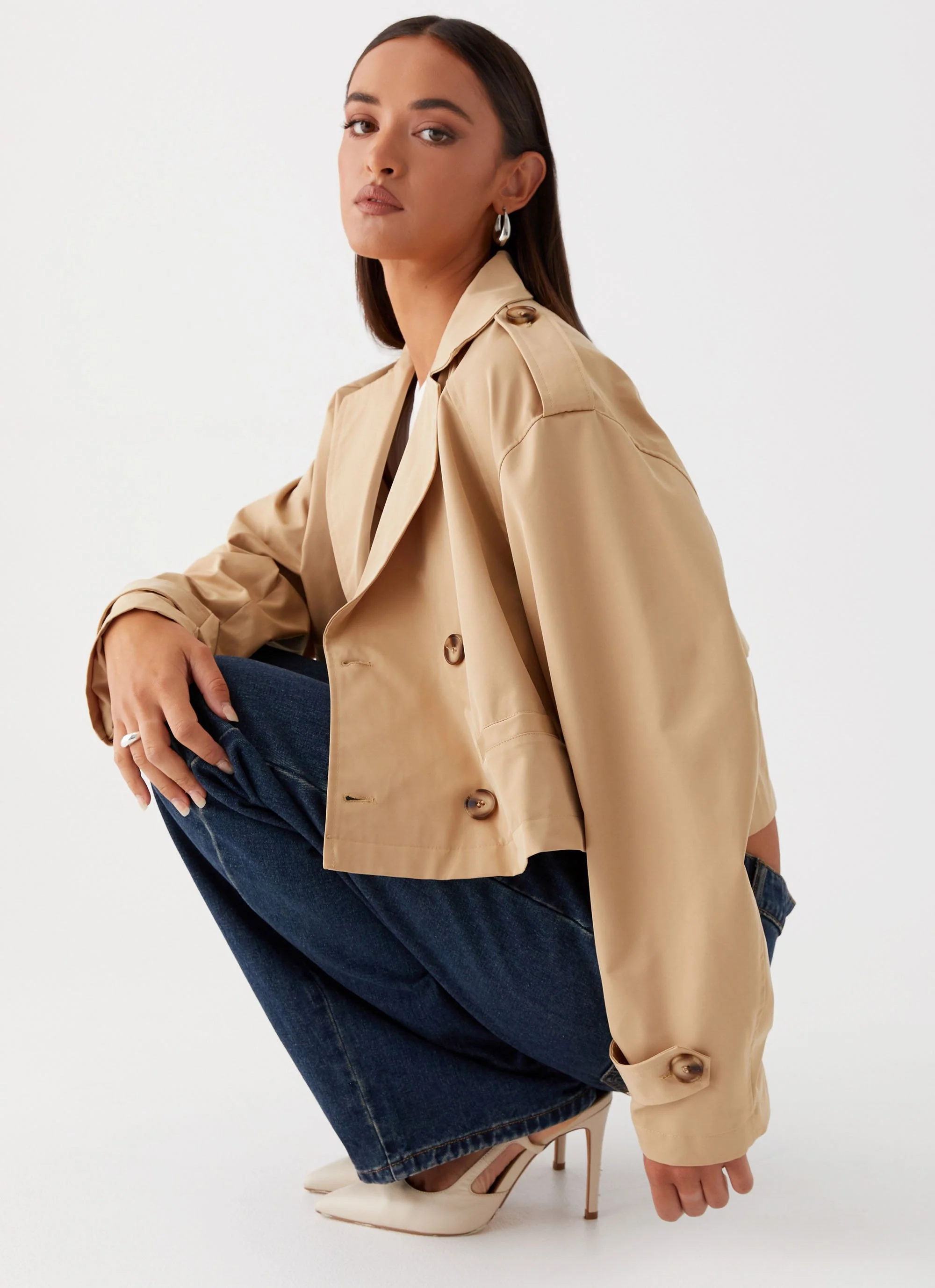 Teddie Cropped Trench Coat - Camel - Image 6