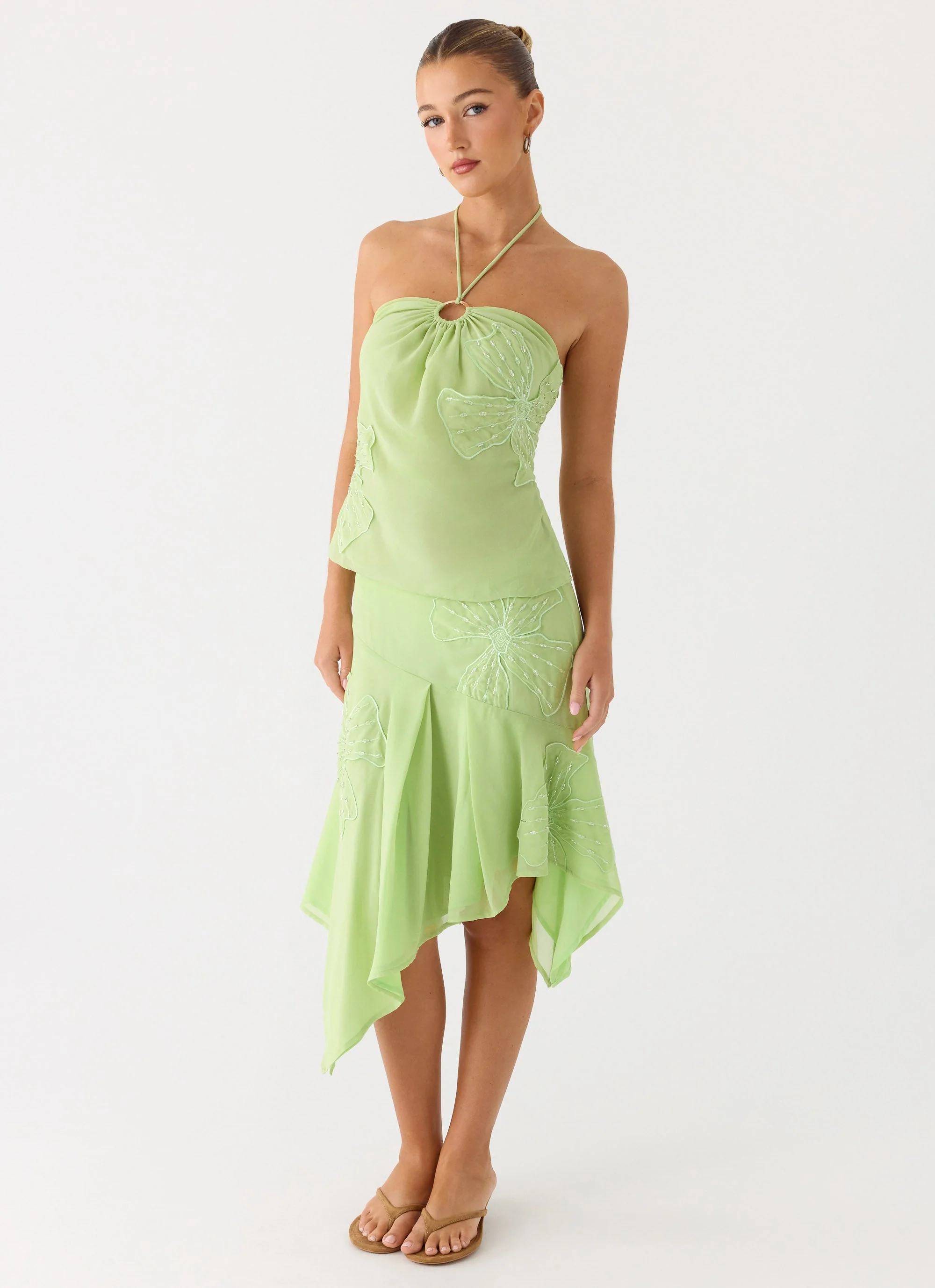 Teneika Beaded Flower Midi Skirt - Lime - Image 5