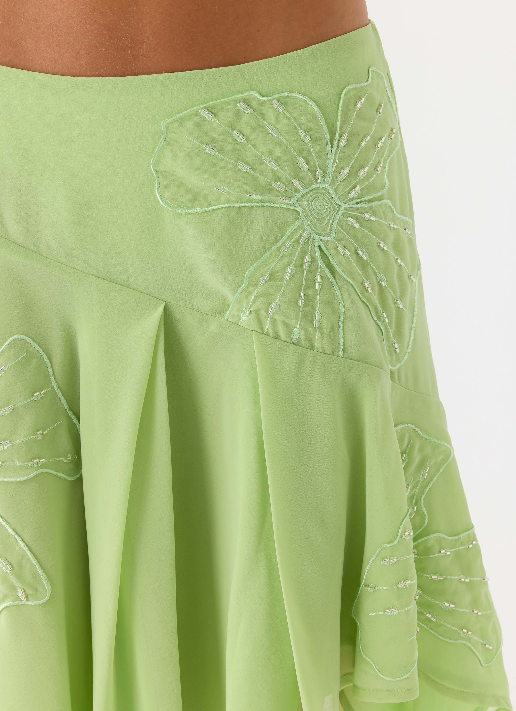 Teneika Beaded Flower Midi Skirt - Lime - Image 6