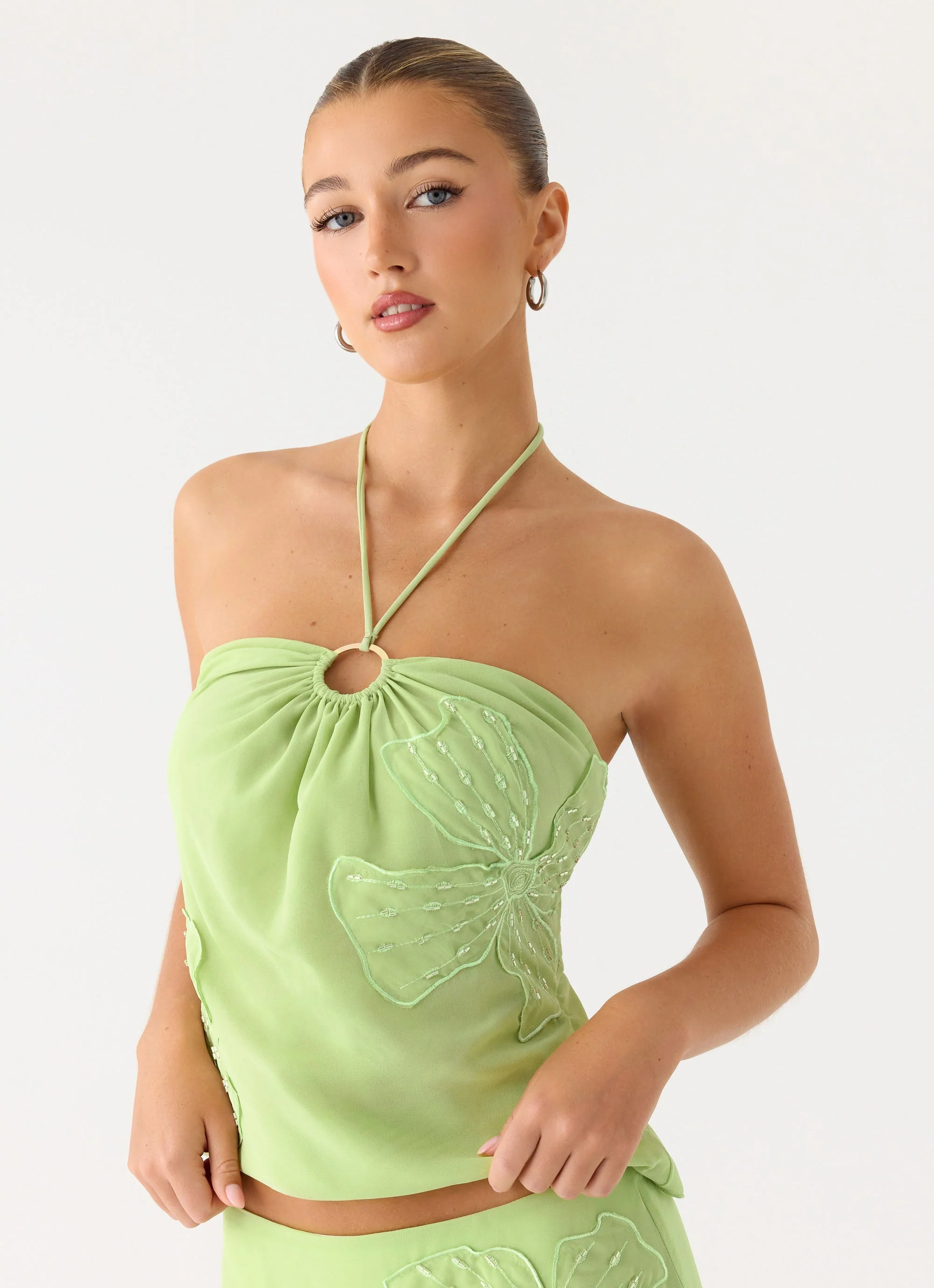 Teneika Beaded Flower Top - Lime - Image 4