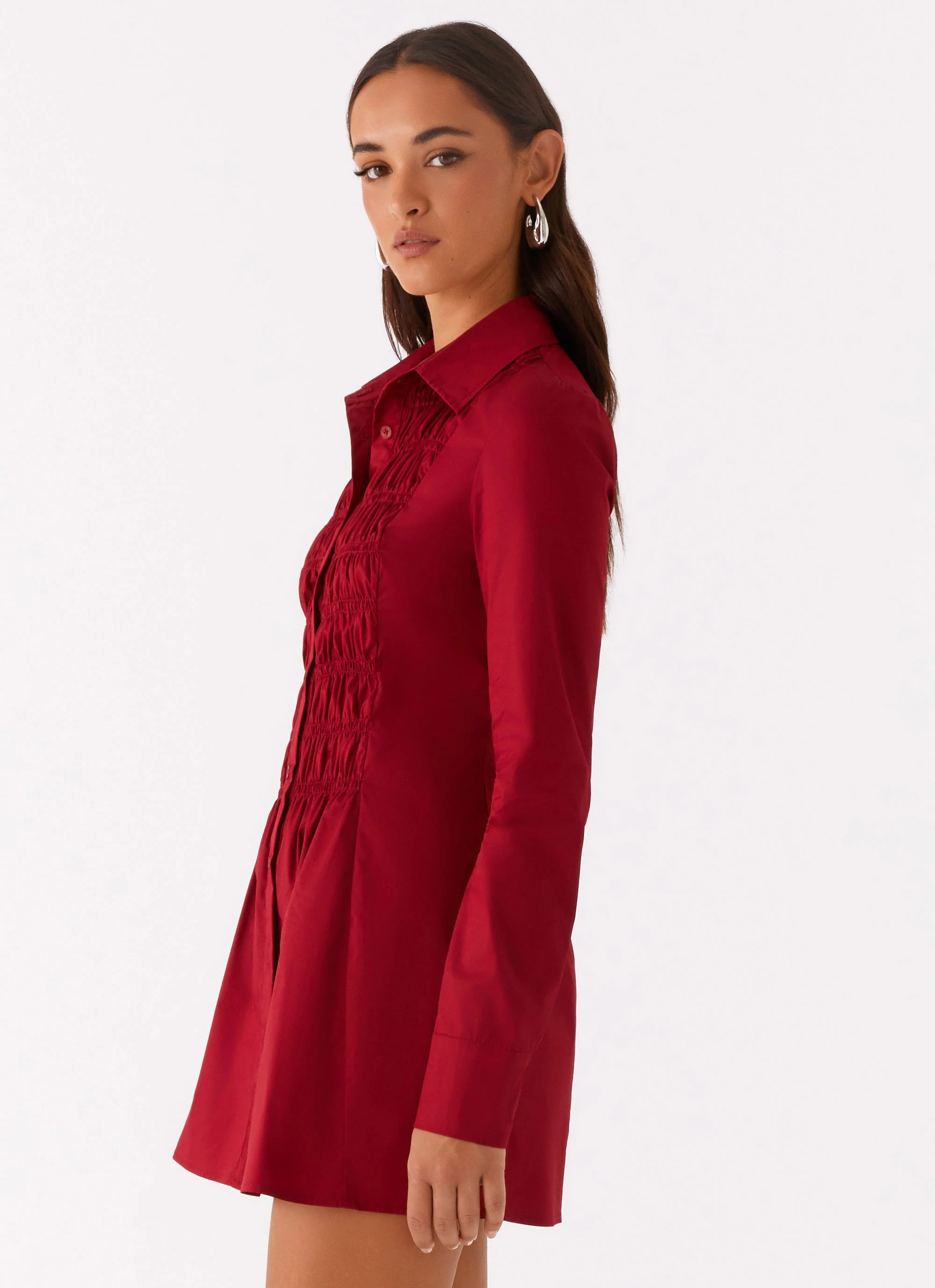 Tessie Shirred Shirt Dress - Rhubarb - Image 3