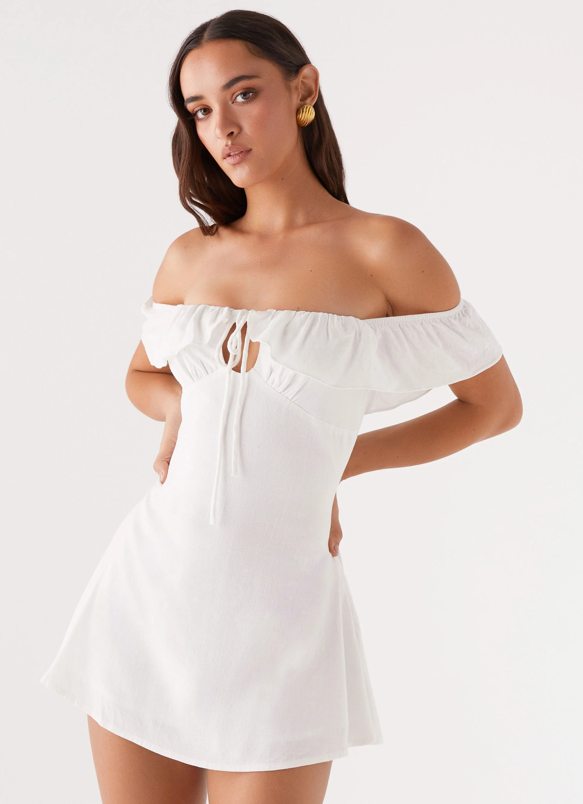 Texas Sun Linen Mini Dress - White - Image 3
