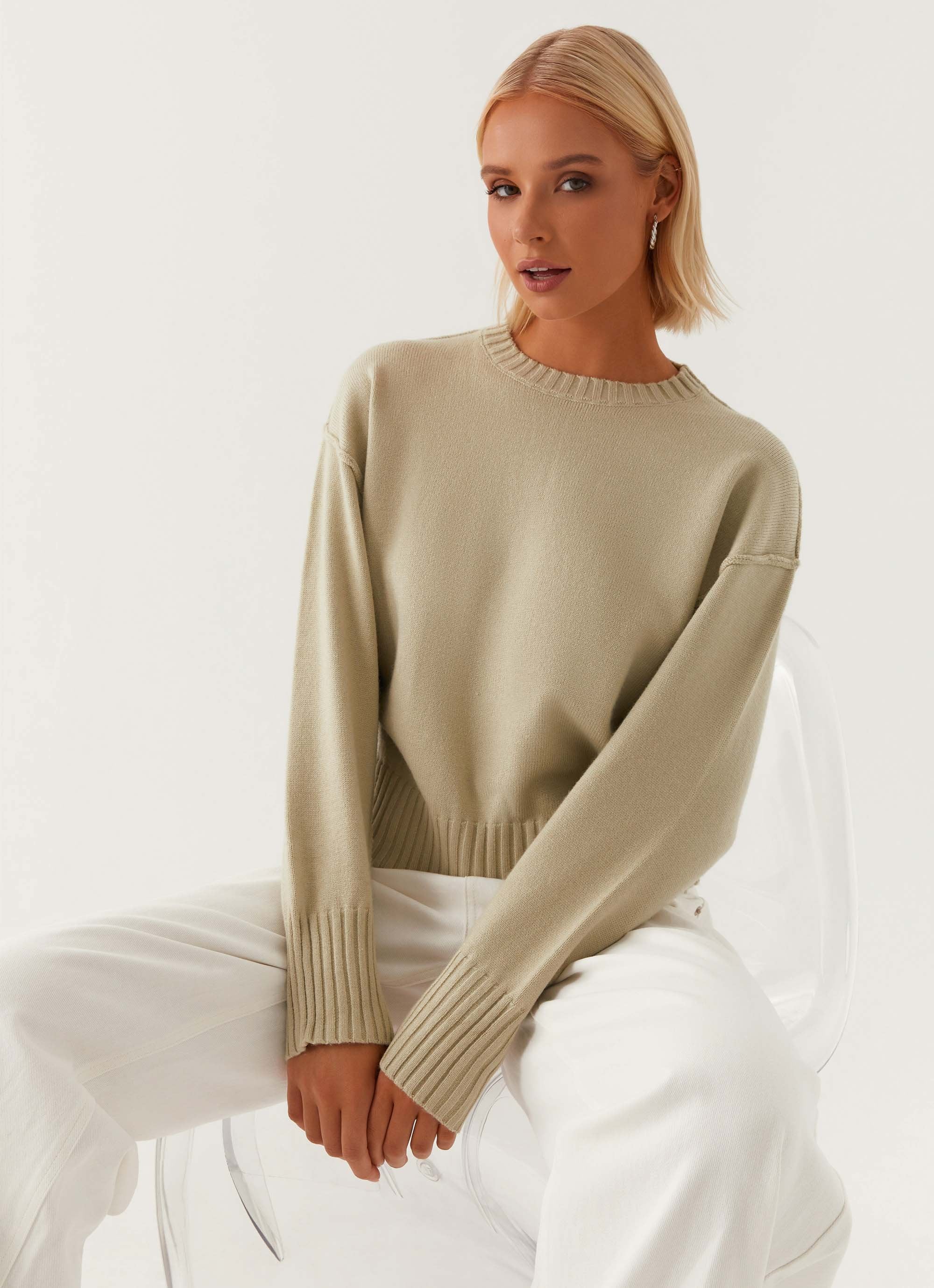 Thelma Oversized Knit Sweater - Pastel Green - Image 5
