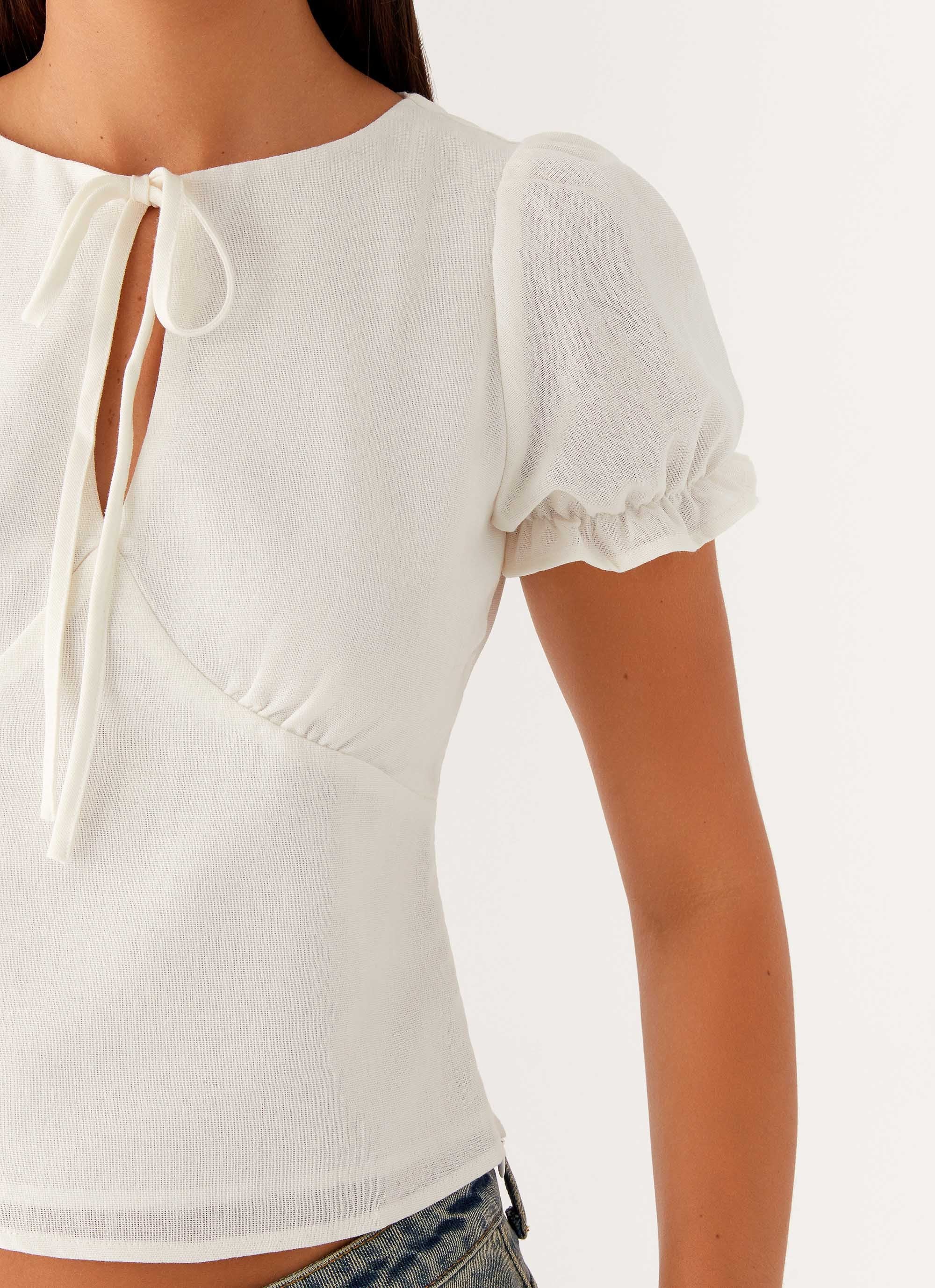 These Words Puff Sleeve Top - White - Image 5