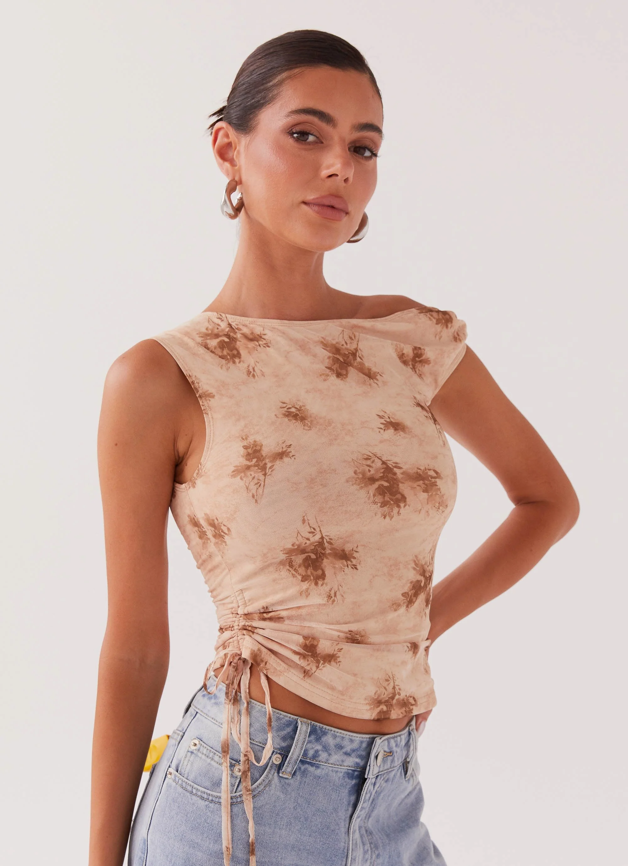 Til Sunrise Off The Shoulder Top - Taupe Smoke - Image 6