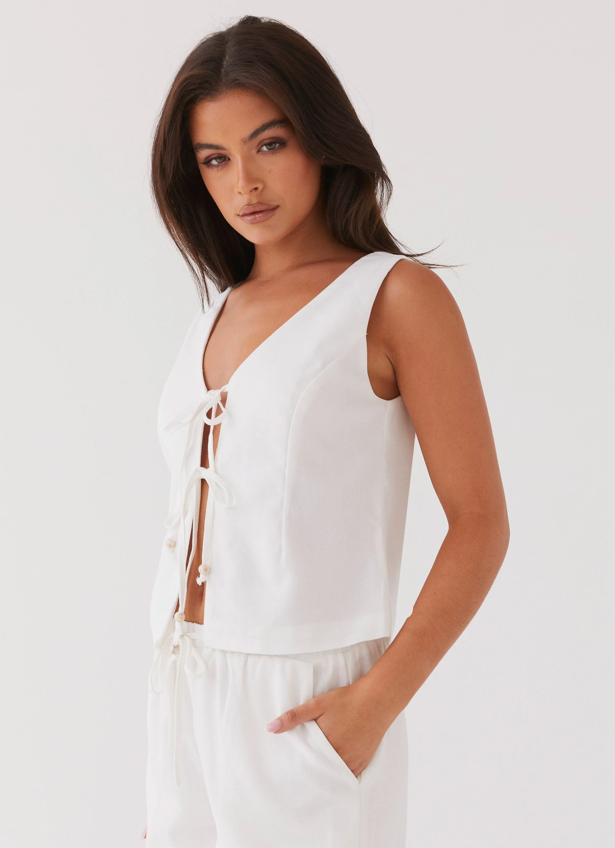 Tina Linen Vest Top - White - Image 3