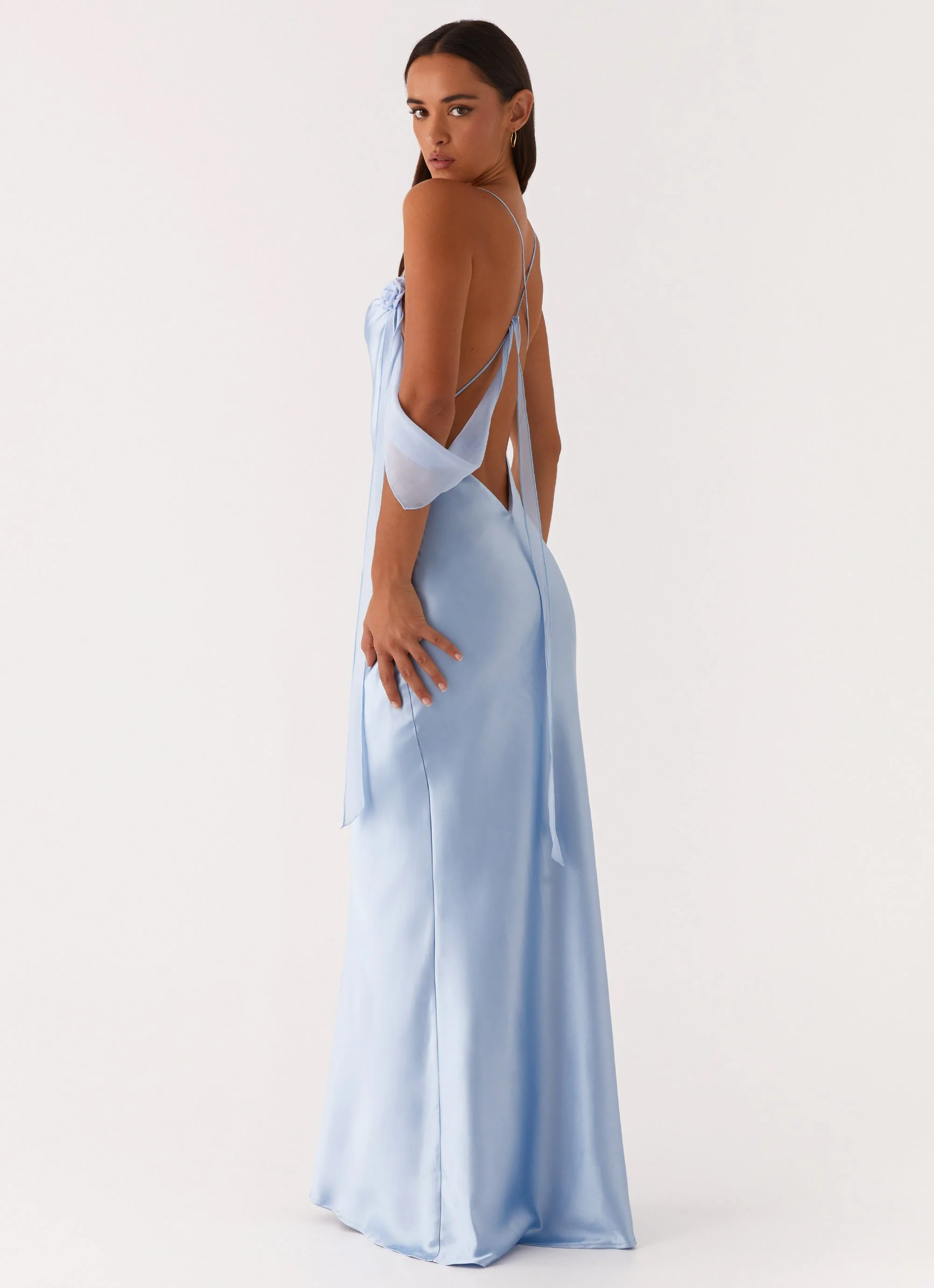Too Sweet Satin Maxi Dress - Blue - Image 6