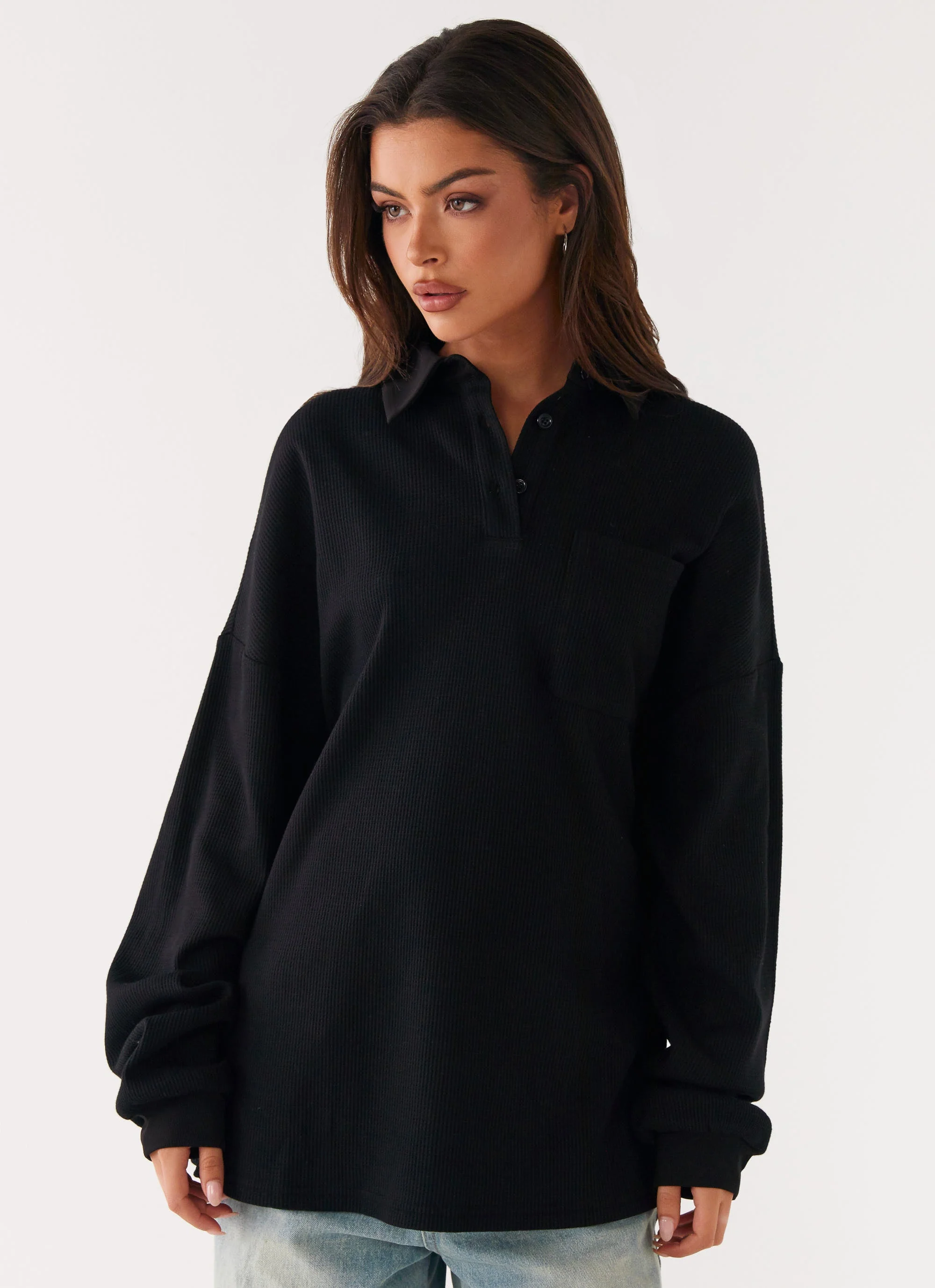 Torrie Oversized Polo Top - Black - Image 11