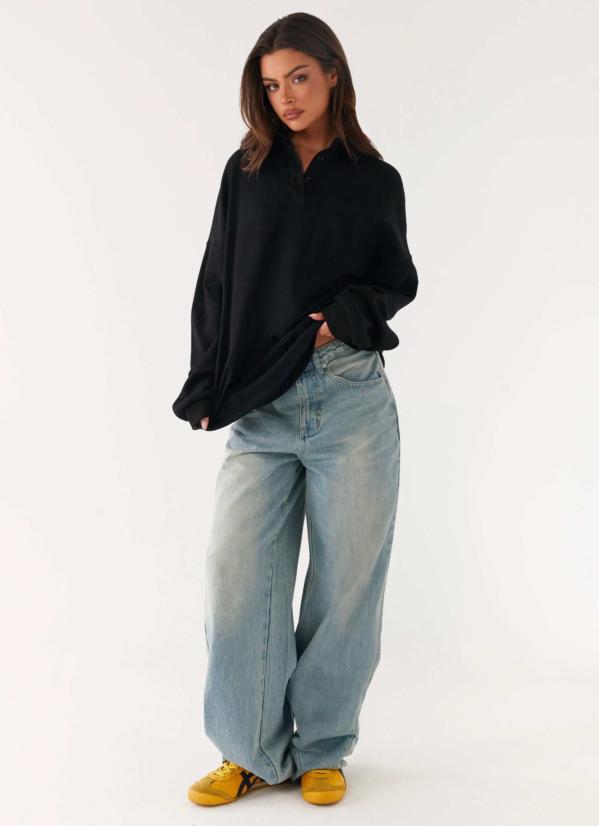 Torrie Oversized Polo Top - Black - Image 7